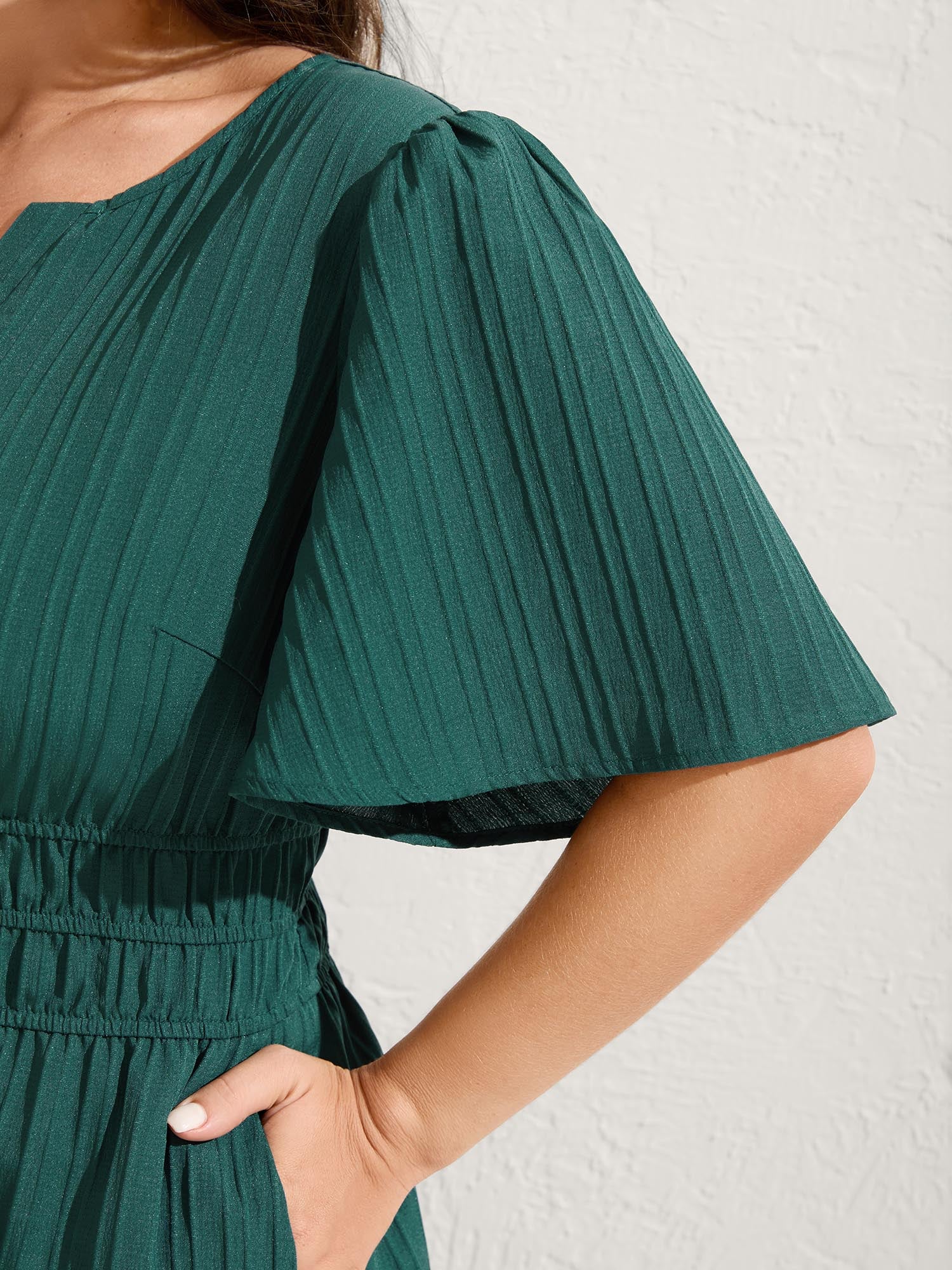 Textured Shirred Cinched Waist Maxi Dress - Image 3
