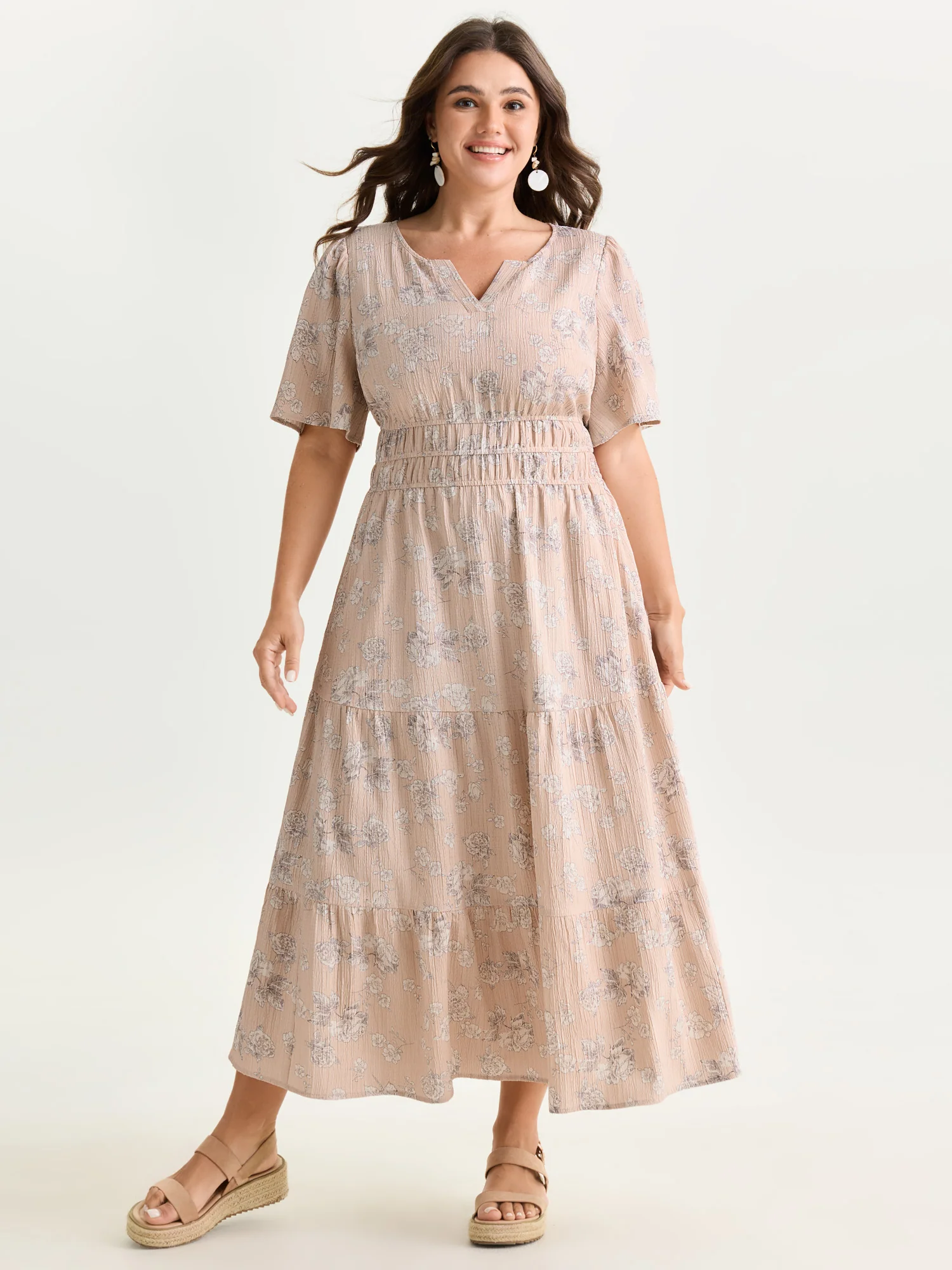 Textured Shirred Cinched Waist Maxi Dress - Image 35