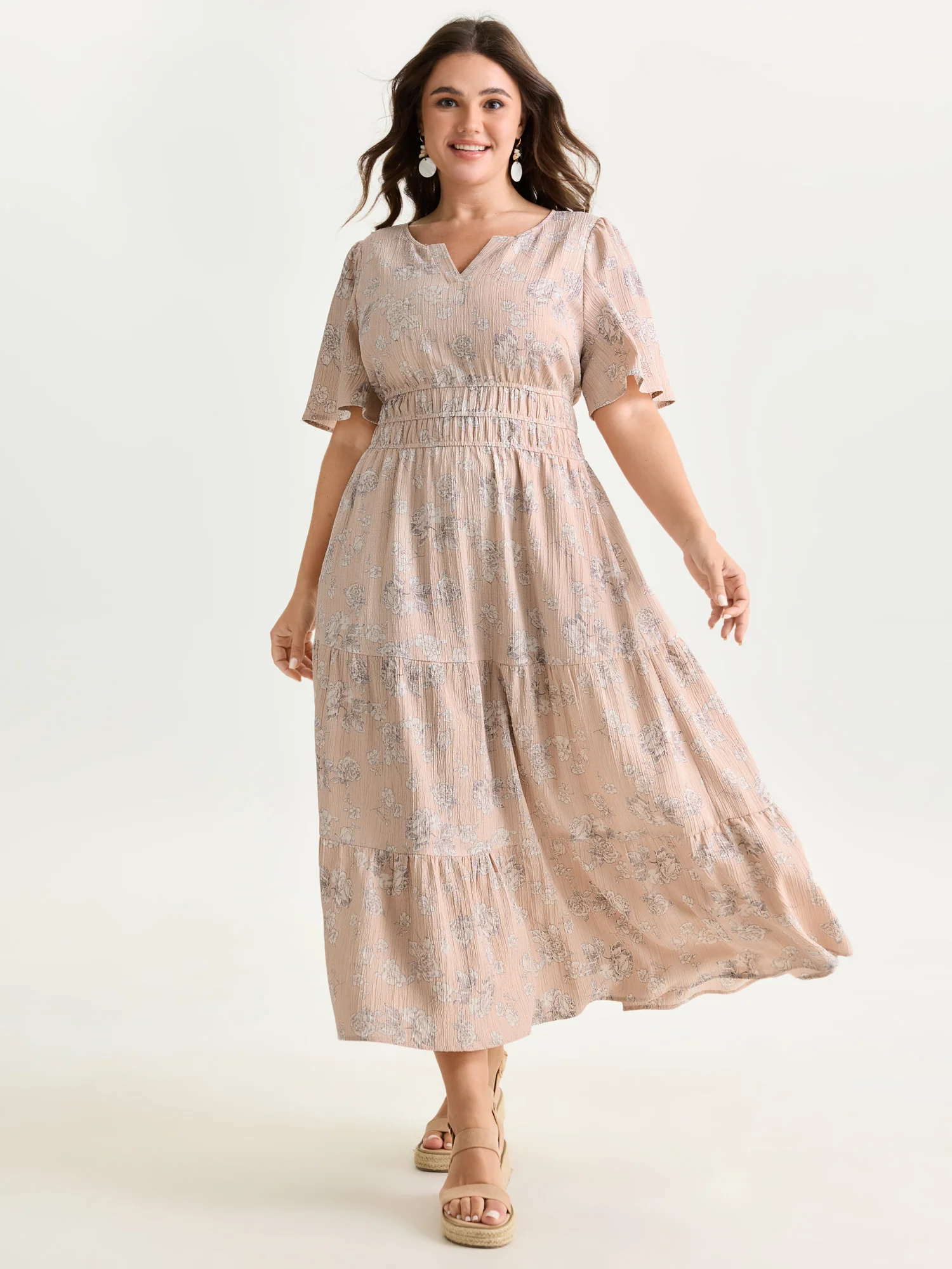 Textured Shirred Cinched Waist Maxi Dress - Image 37