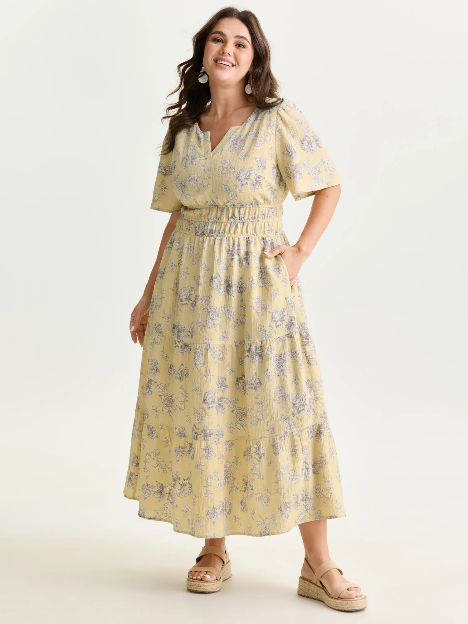 Textured Shirred Cinched Waist Maxi Dress - Image 41