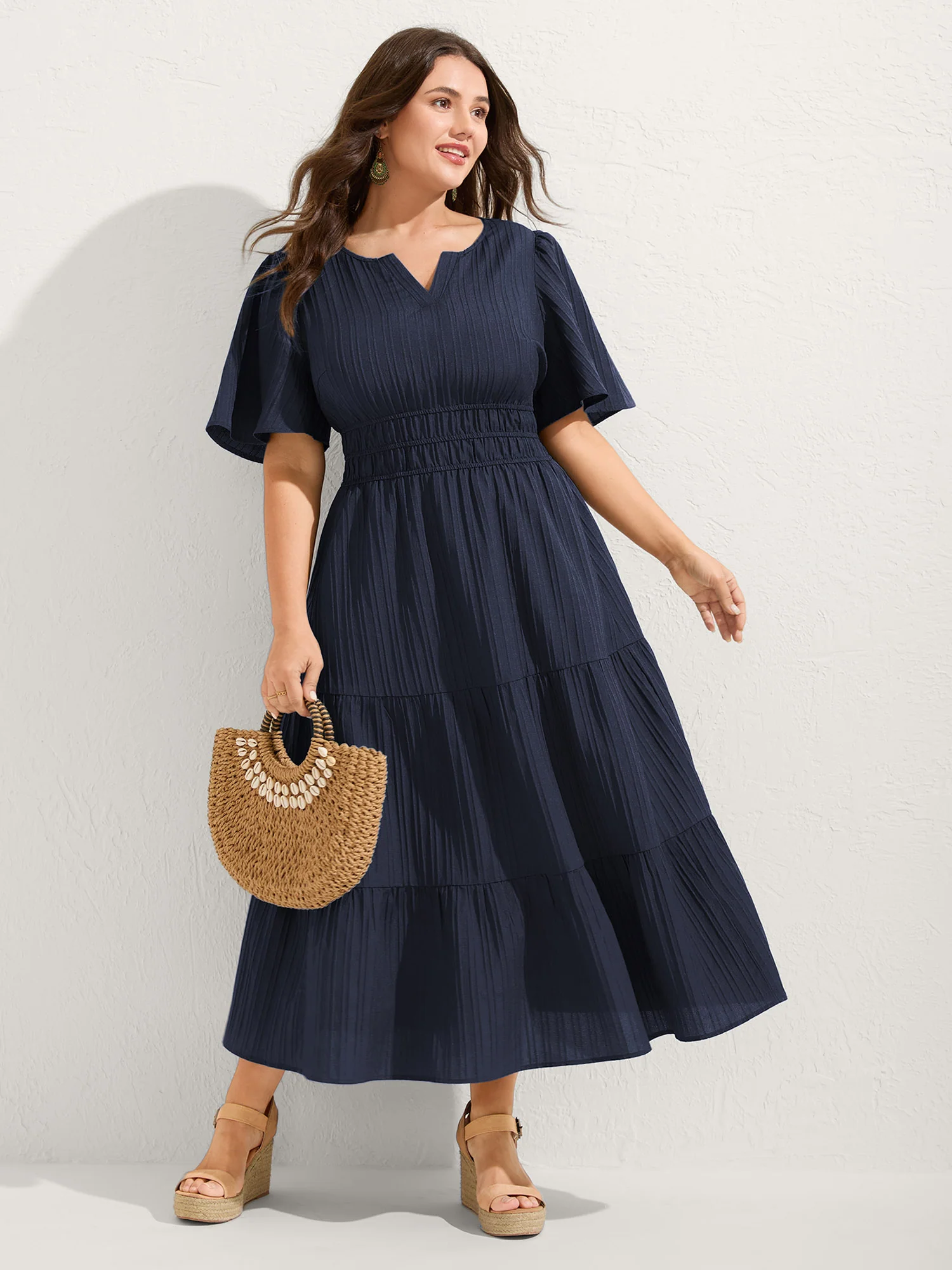 Textured Shirred Cinched Waist Maxi Dress - Image 8