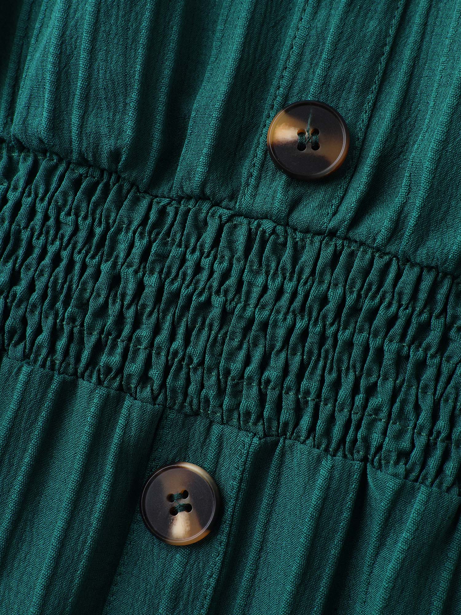 Textured Shirred Waist Button Midi Dress - Image 5