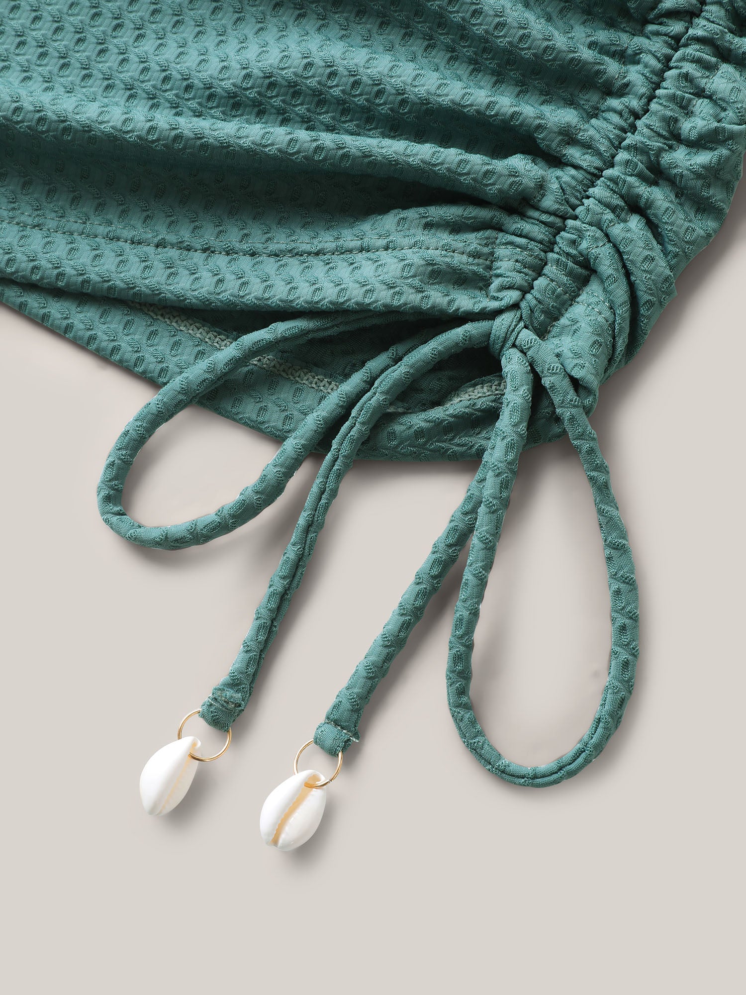 Textured Side Drawstrings U-Neck Swim Top - Image 6