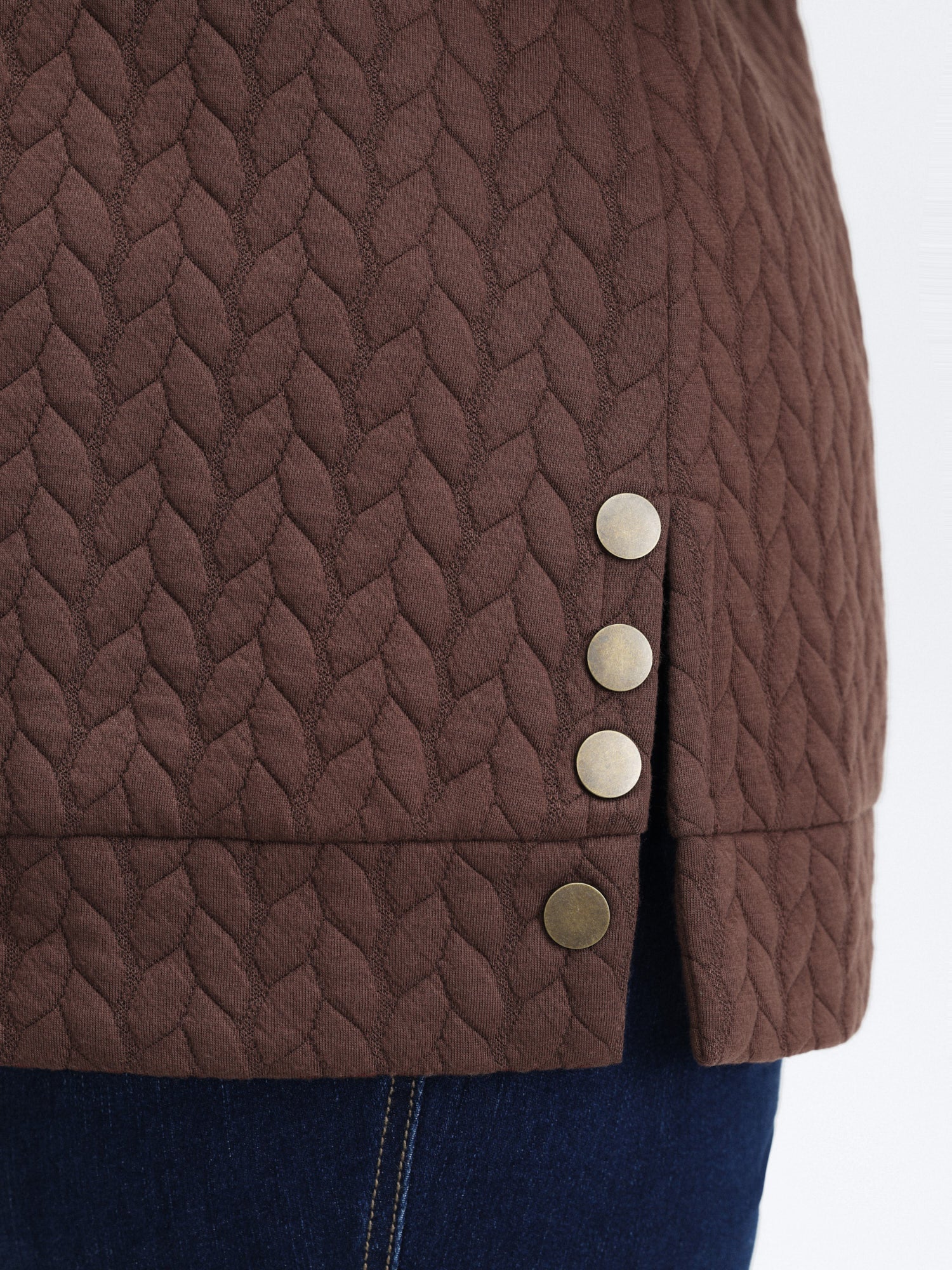 Textured Side Slit Round Neck Sweatshirt - Image 2