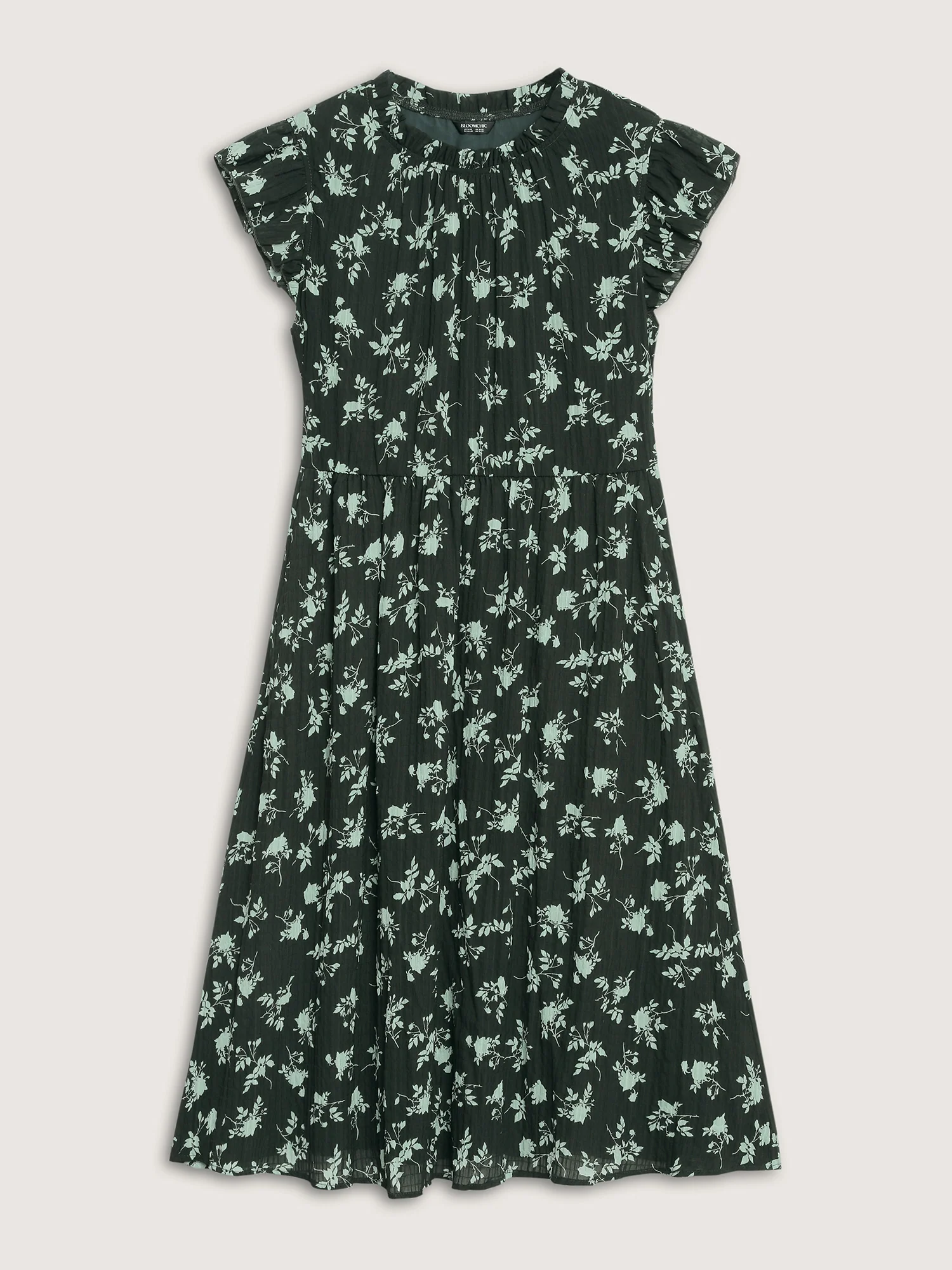 Textured Silhouette Flower Stretchy Collar Midi Dress - Image 7