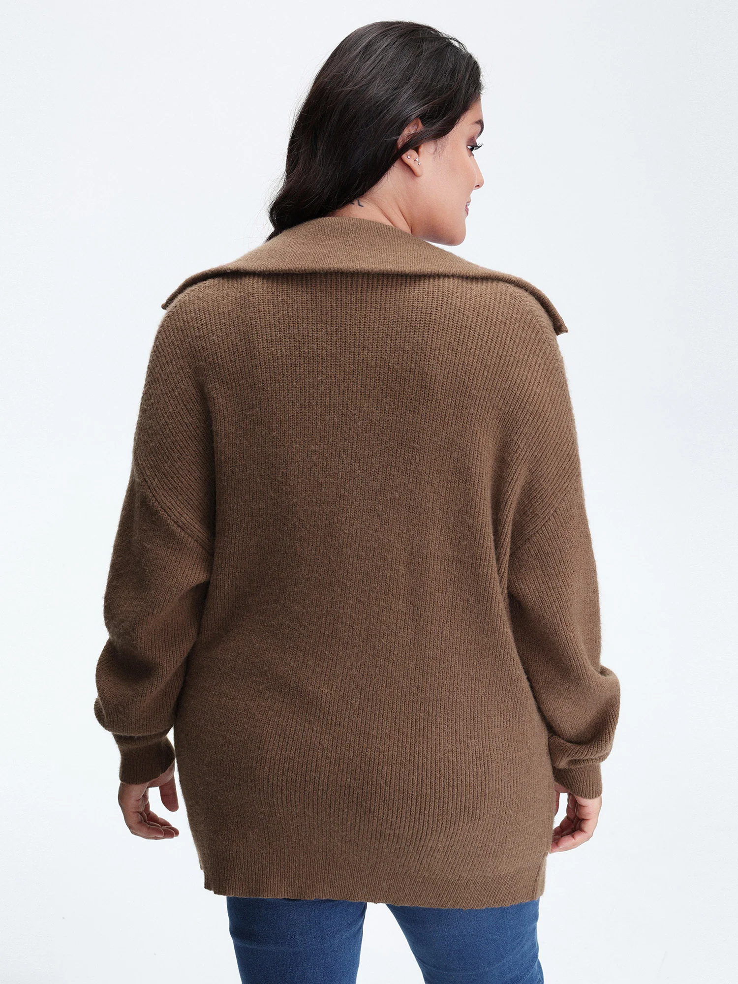 Textured Slant Pockets Zipper-Front Knit Cardigan - Image 4