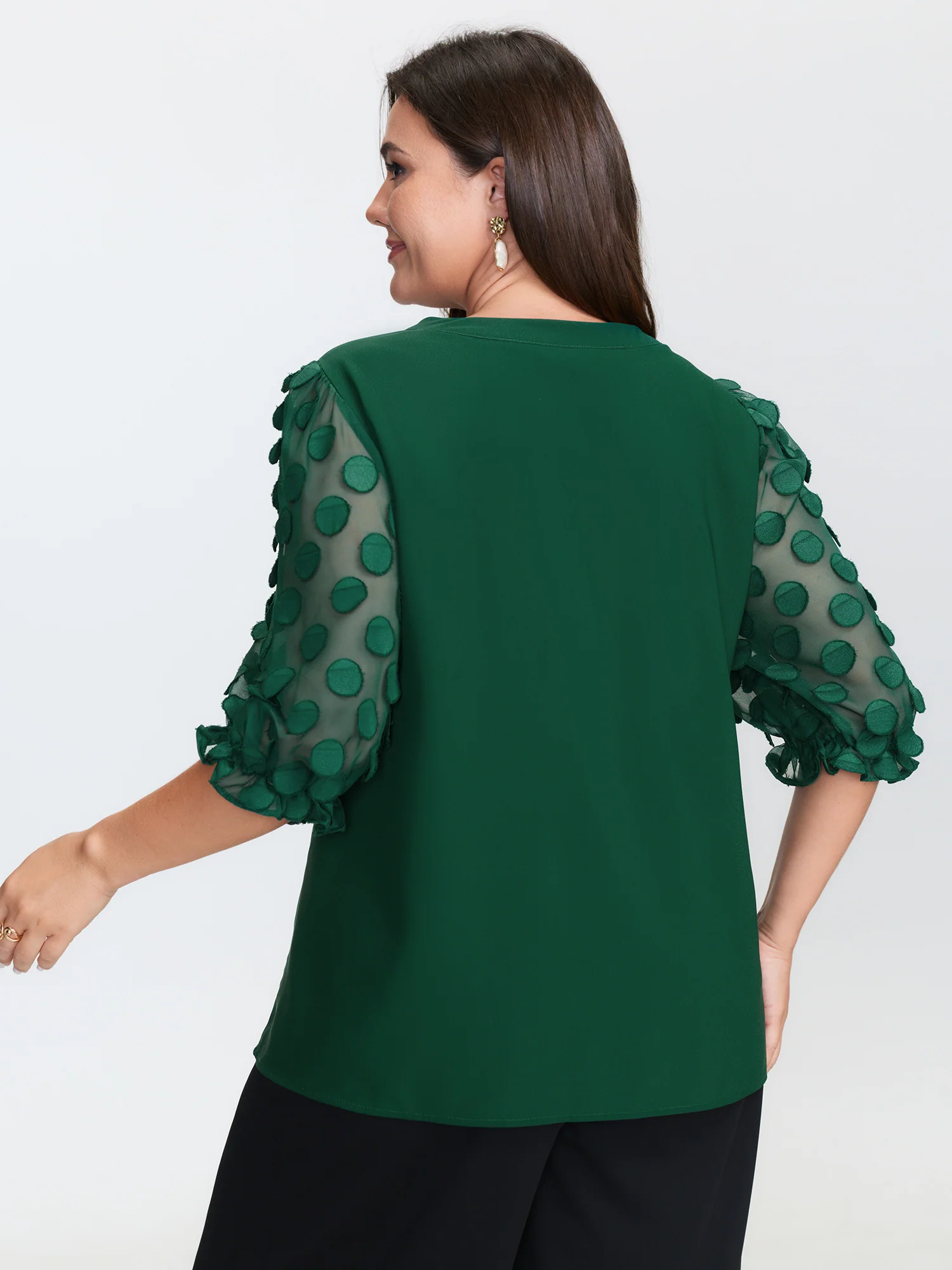Textured Sleeve Notched Collar Blouse - Image 4