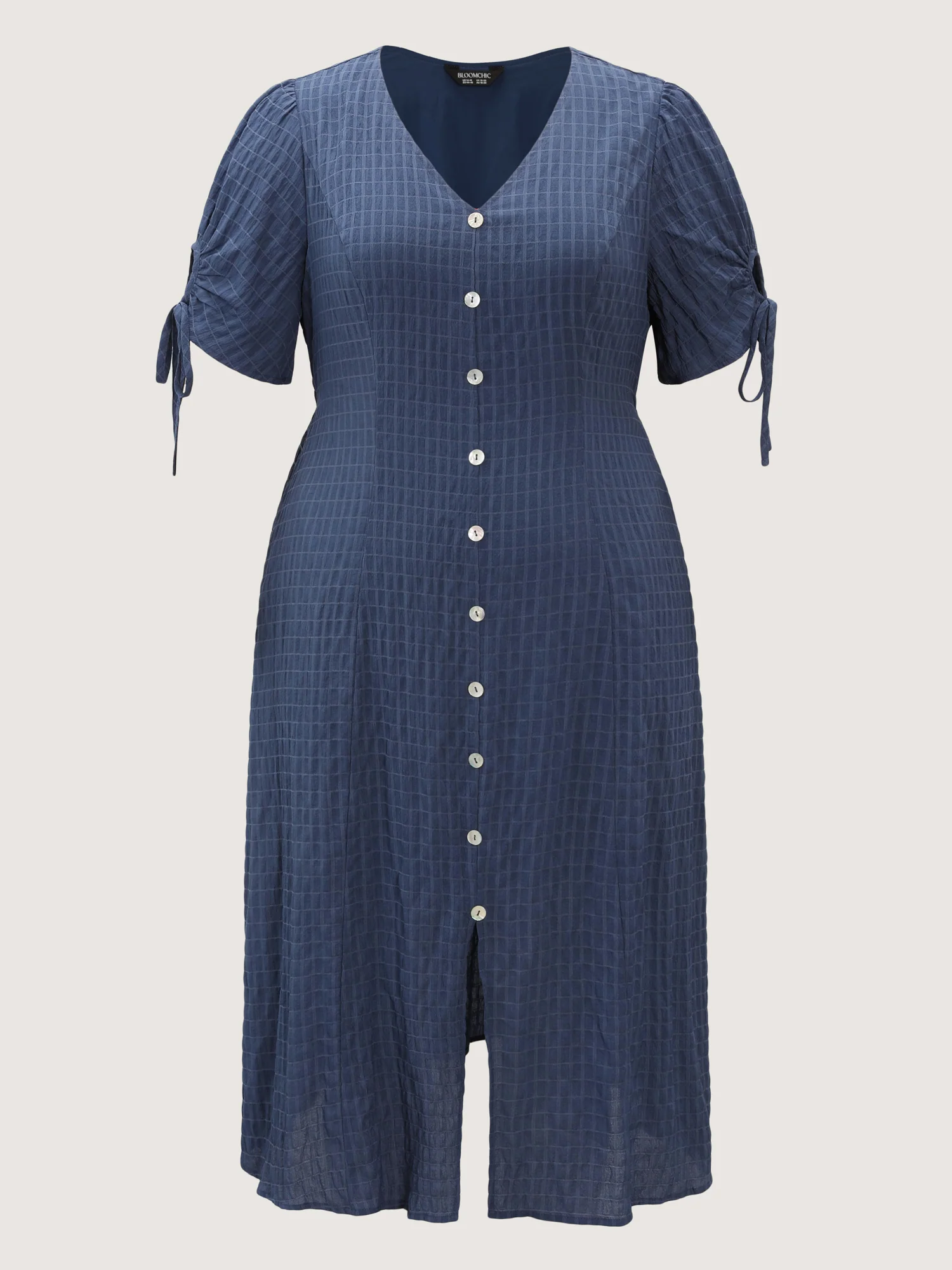 Textured Sleeve-Tie Pockets Midi Dress - Image 7