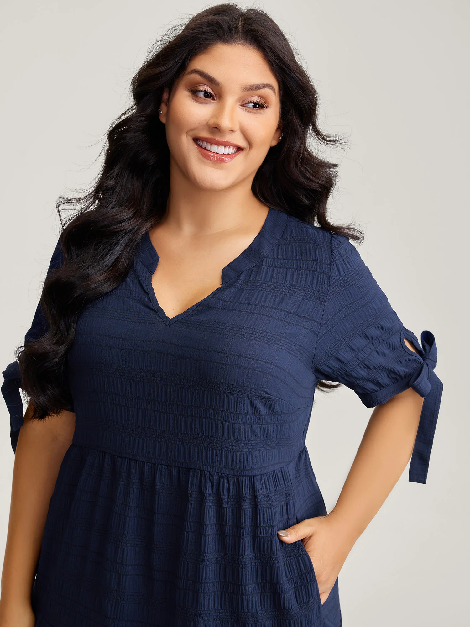 Textured Sleeve-Tie Tiered Maxi Dress - Image 2