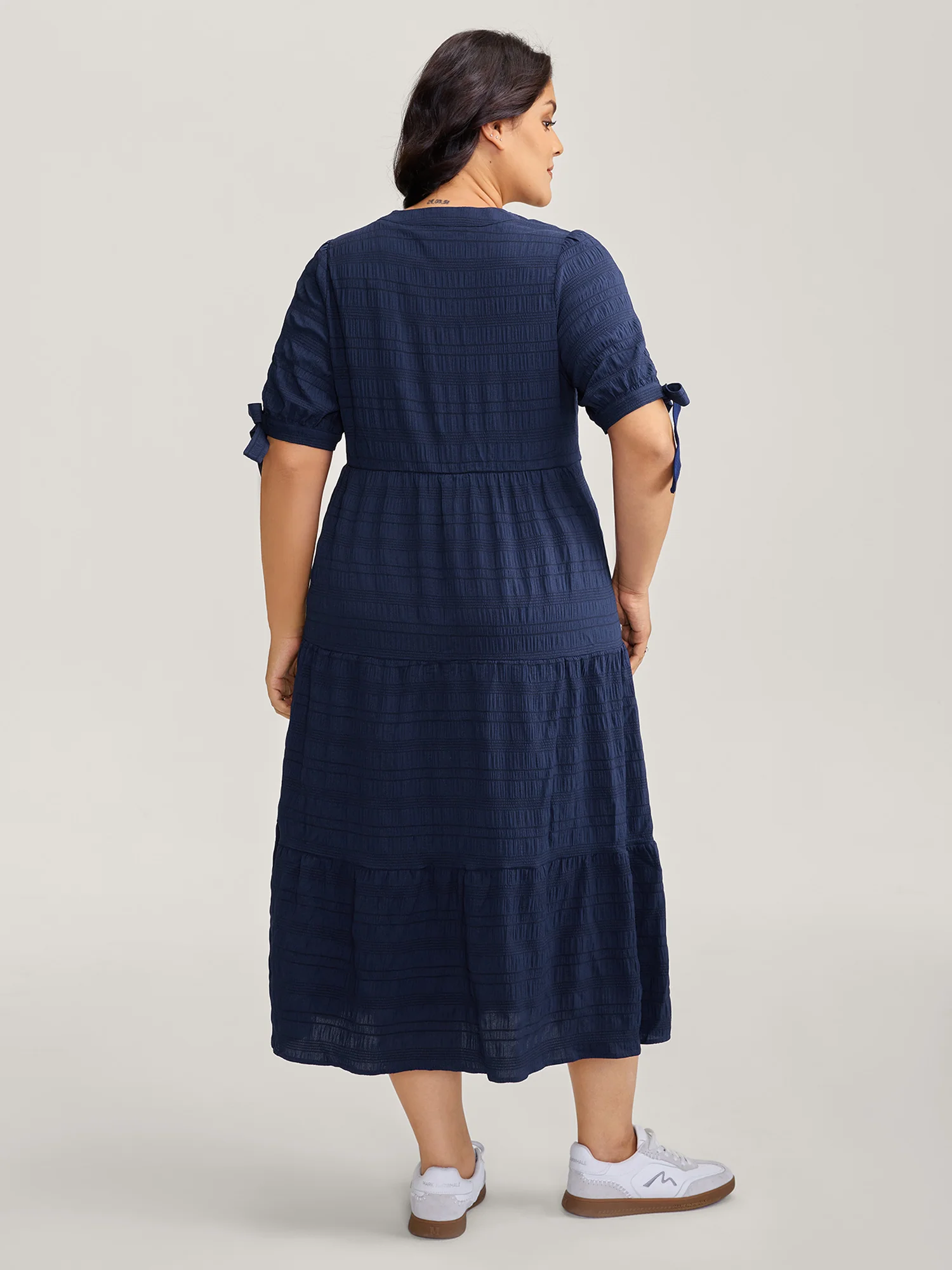 Textured Sleeve-Tie Tiered Maxi Dress - Image 4