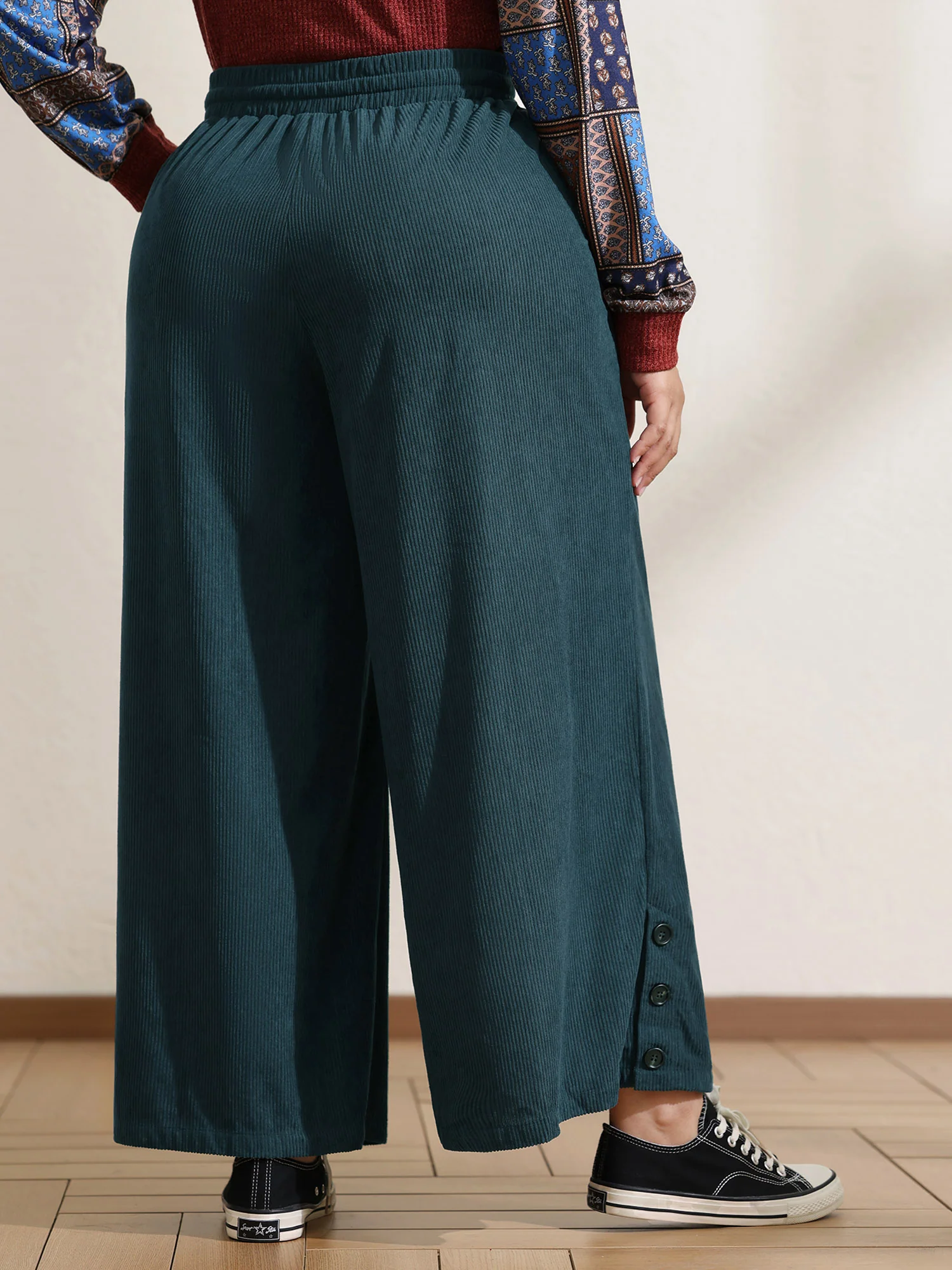 Textured Slit Drawstring Wide-Leg Pants - Image 6