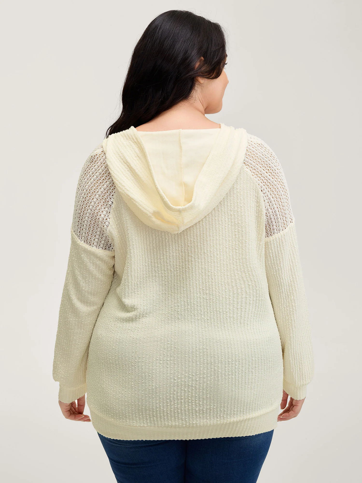 Textured Spliced Button Detail Hoodie - Image 5