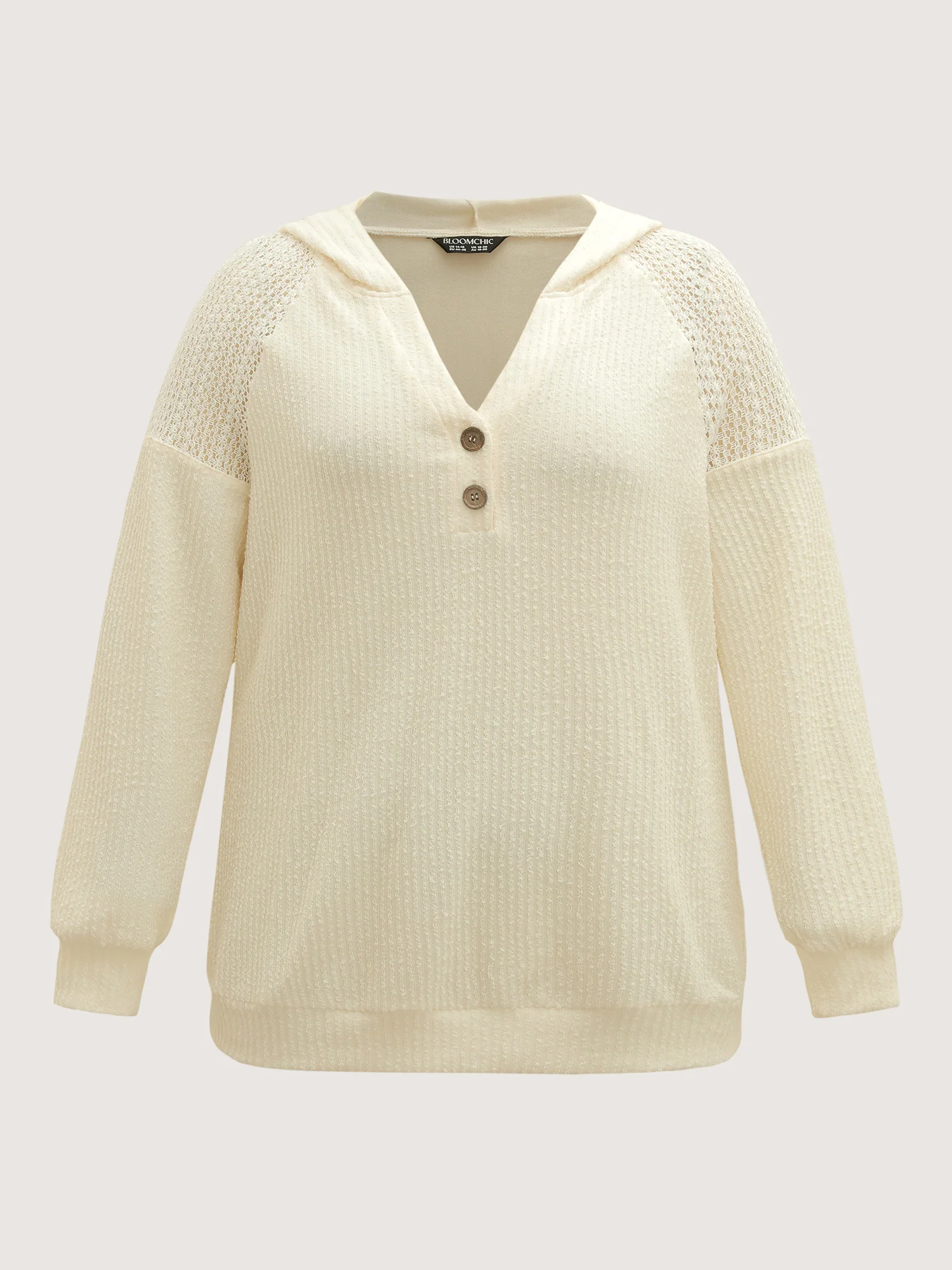 Textured Spliced Button Detail Hoodie - Image 8
