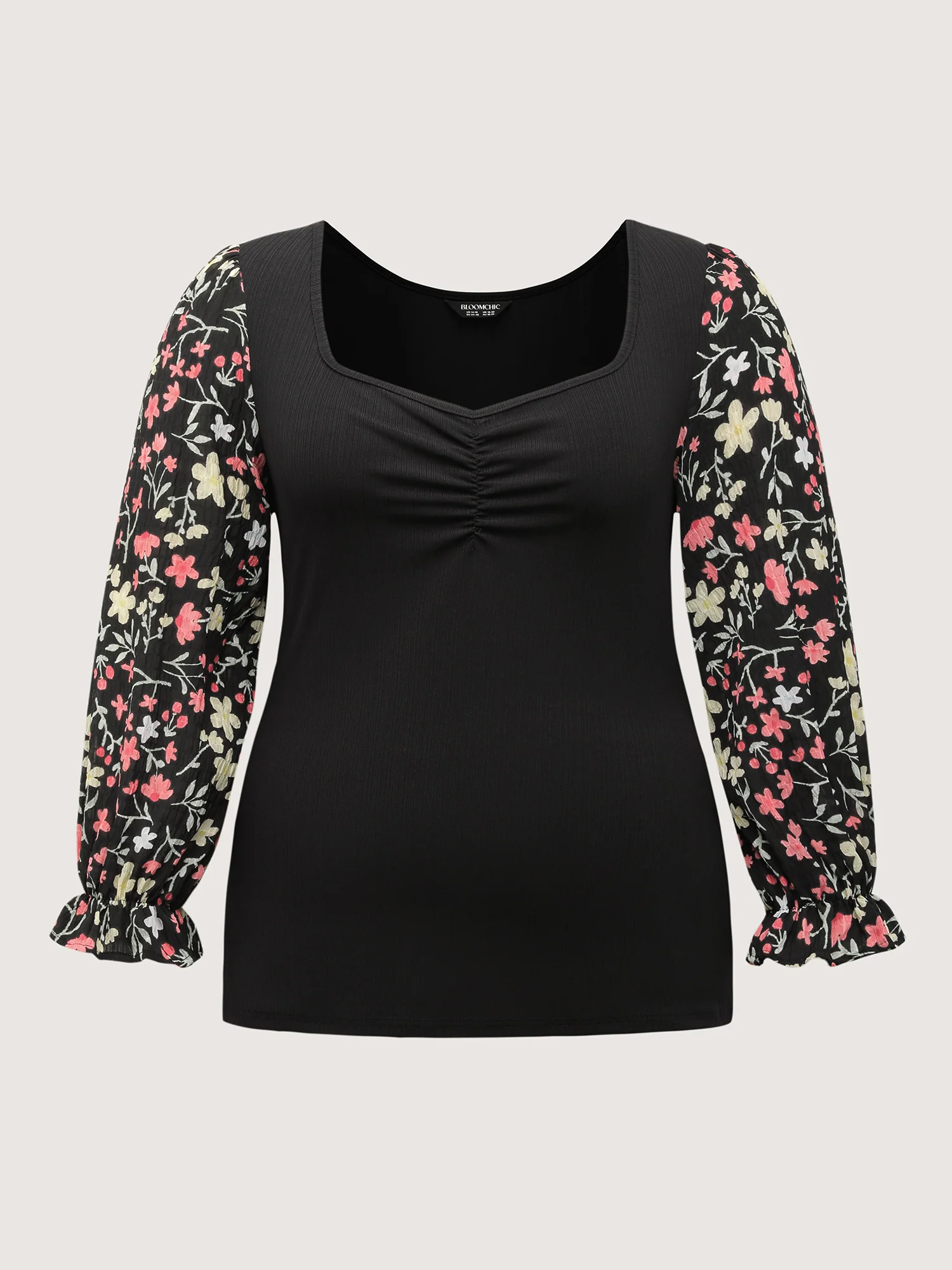 Textured Spliced Floral Sleeves Top - Image 8