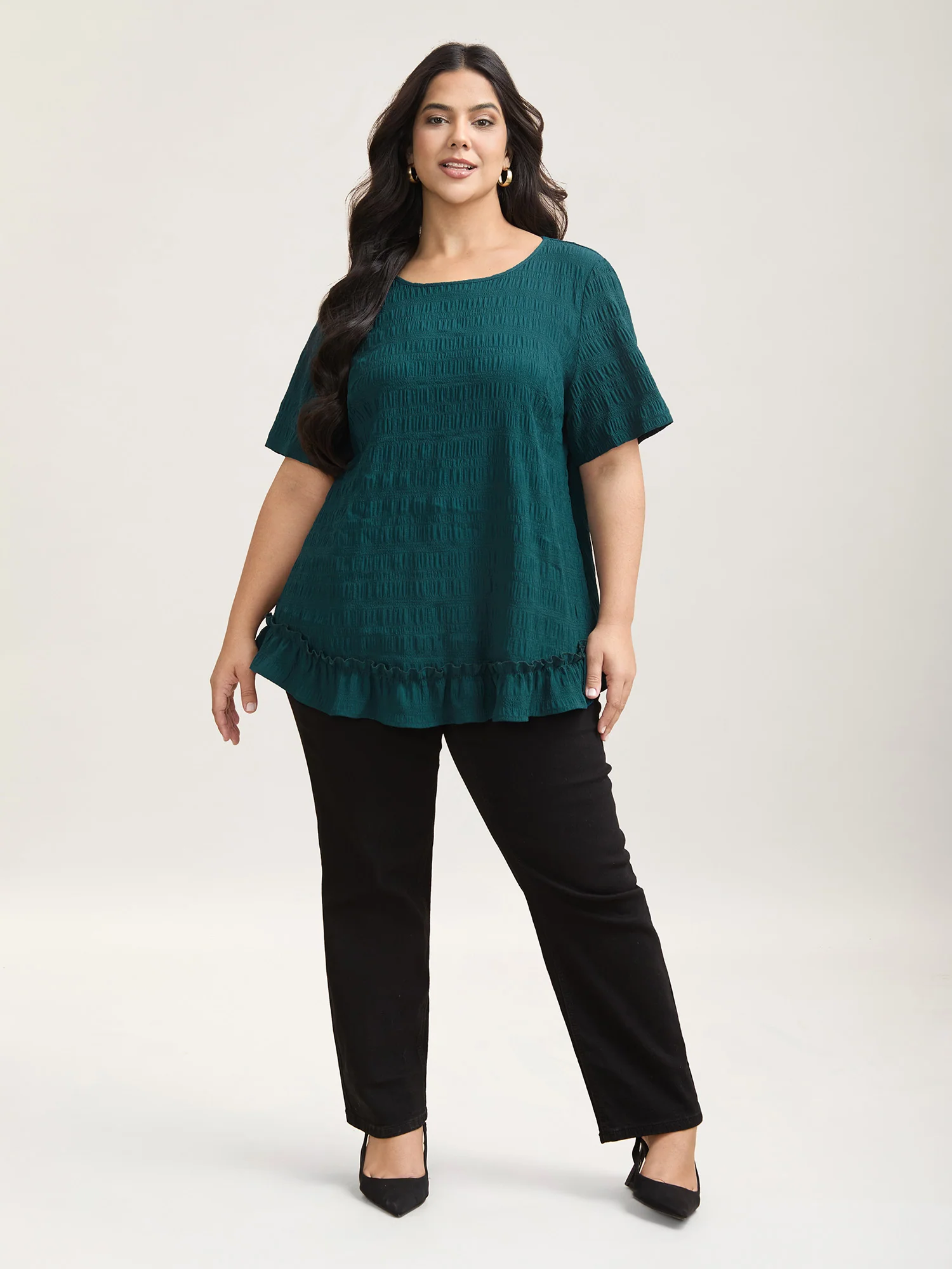 Textured Spliced Ruffle Edge Top - Image 2