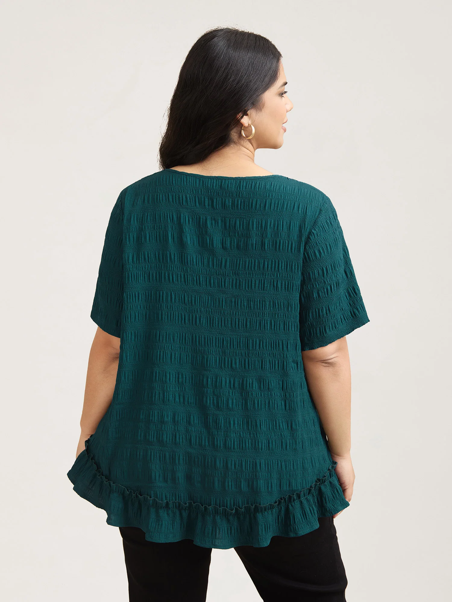 Textured Spliced Ruffle Edge Top - Image 3