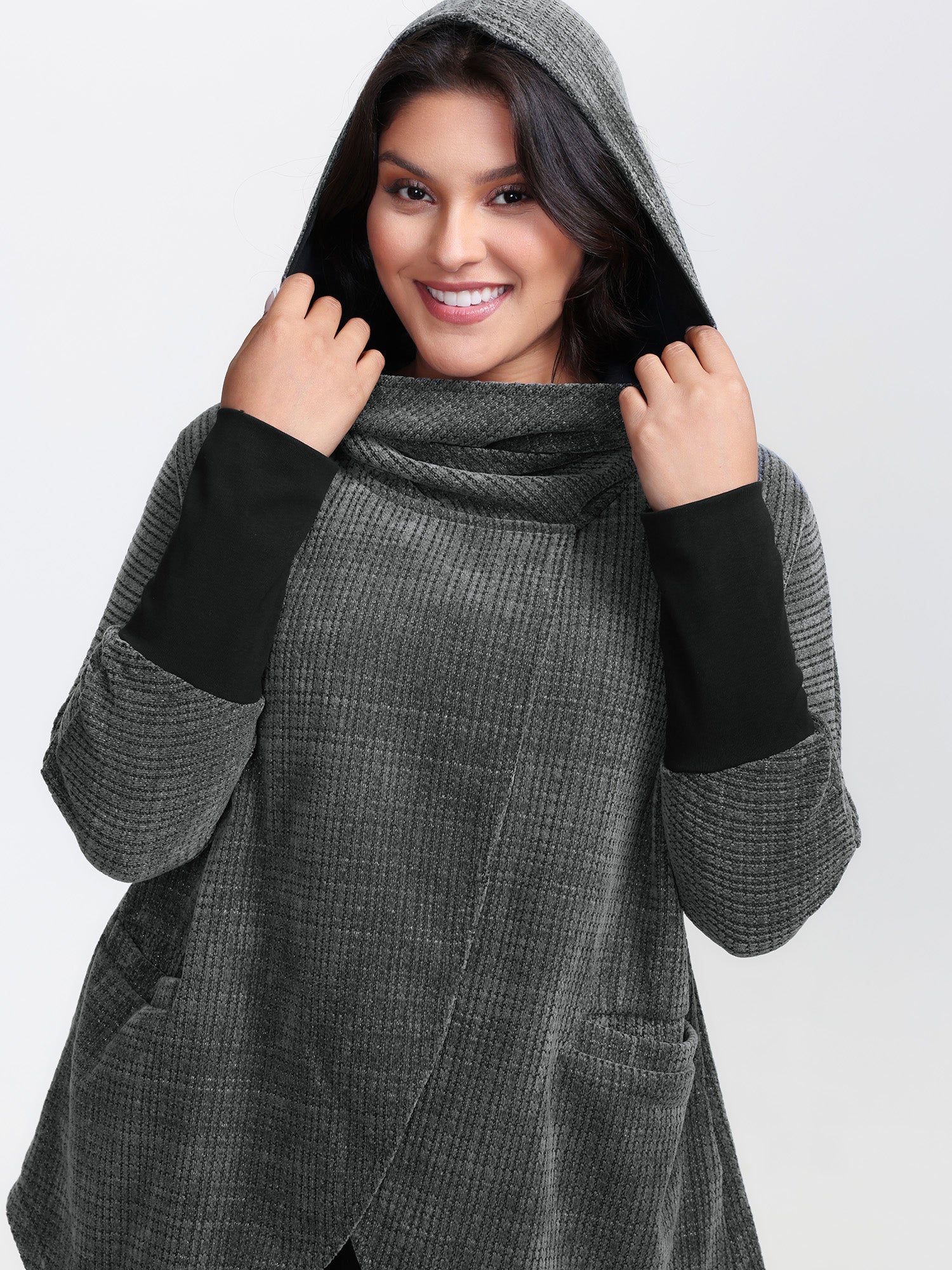 Textured Split Hem Hooded Jacket - Image 2