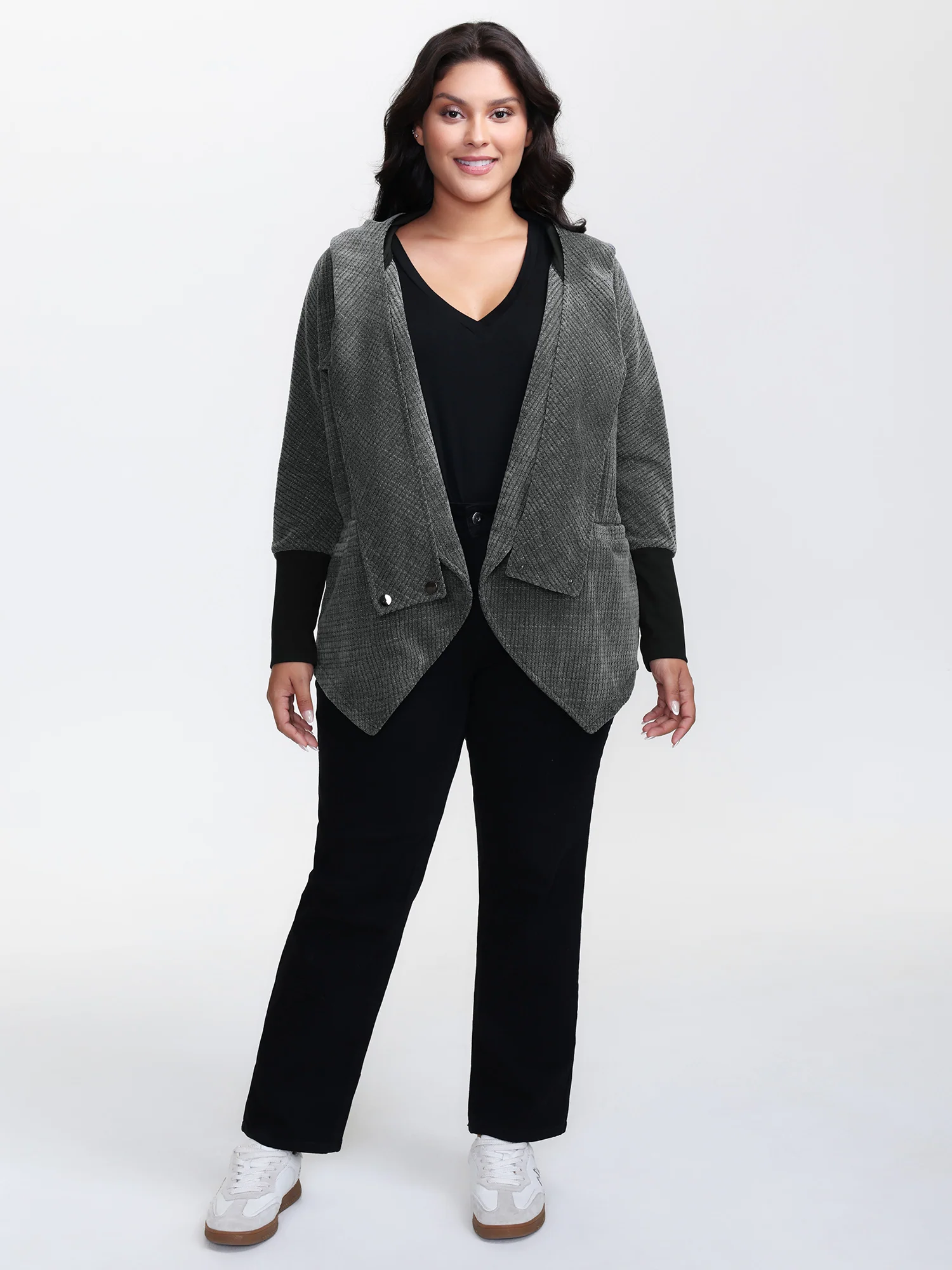 Textured Split Hem Hooded Jacket - Image 3