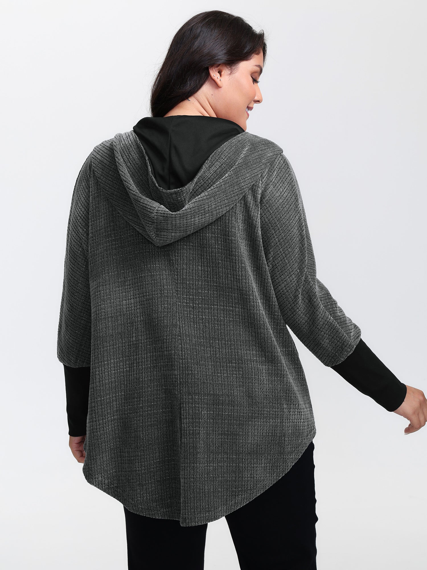 Textured Split Hem Hooded Jacket - Image 4