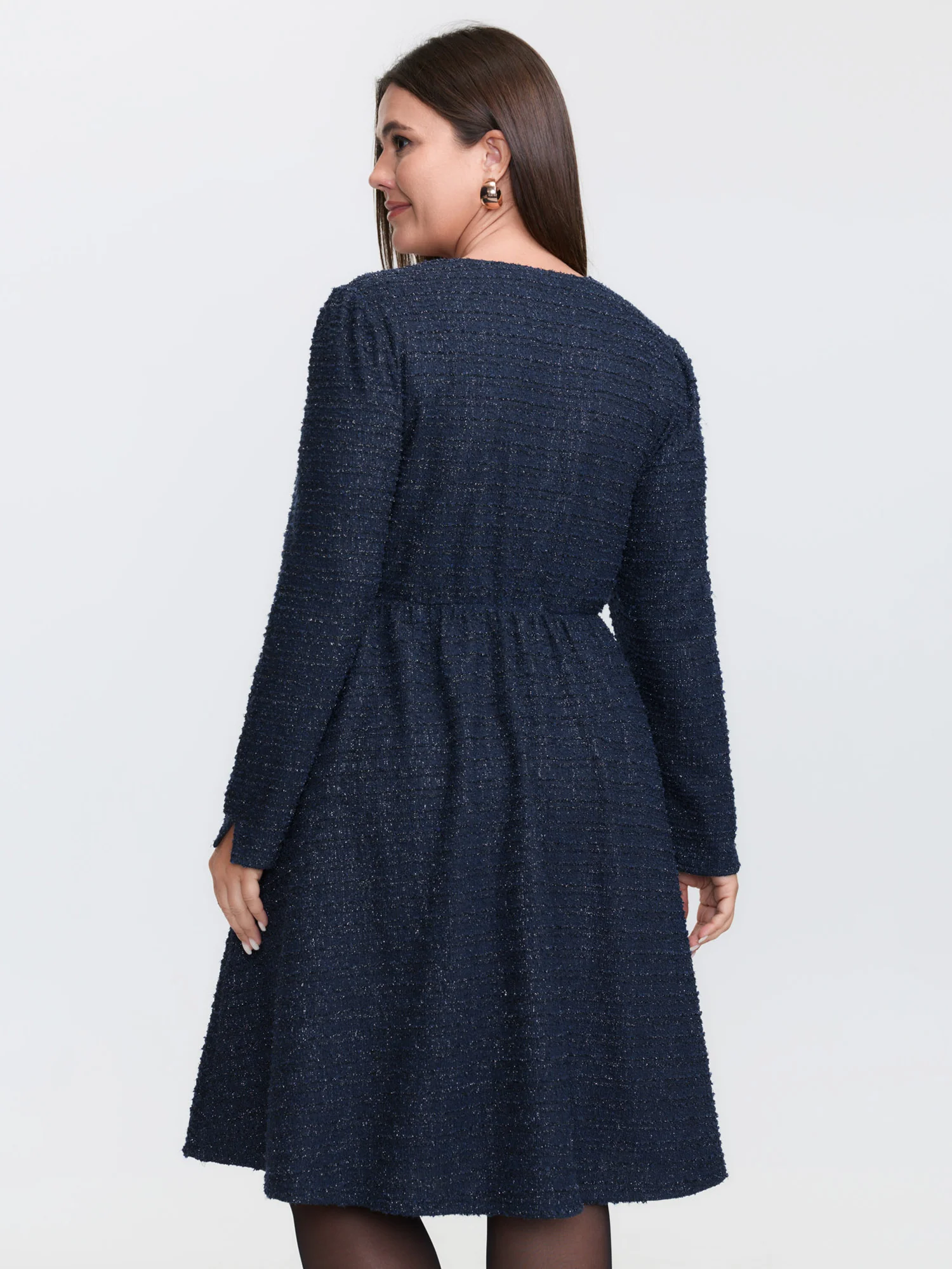 Textured Square Neckline Button Midi Dress - Image 5