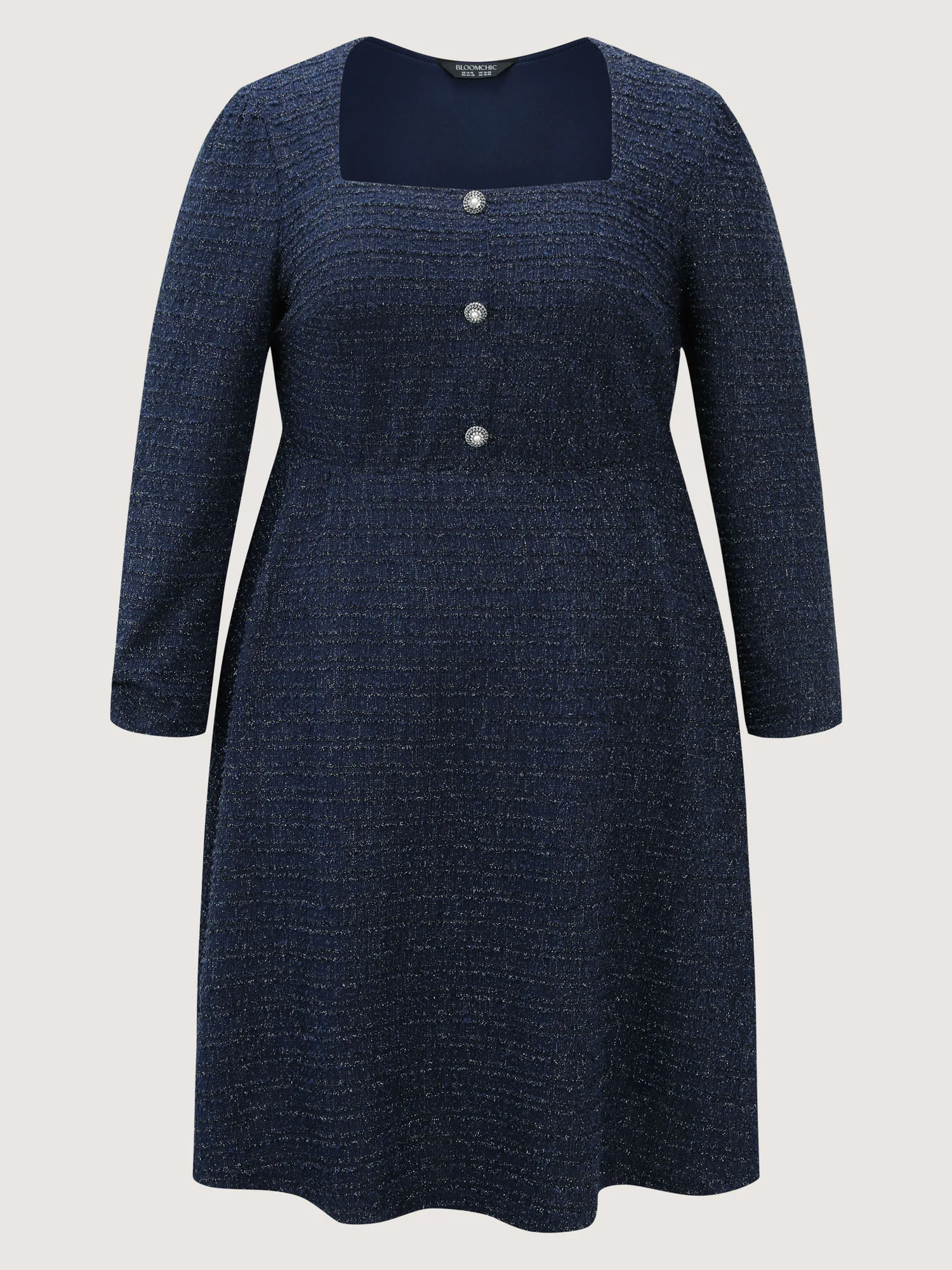 Textured Square Neckline Button Midi Dress - Image 8