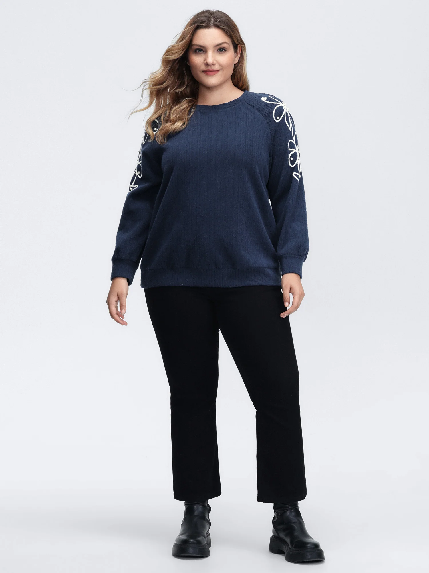 Textured Stretchy 3D Beadwork Sweatshirt - Image 3