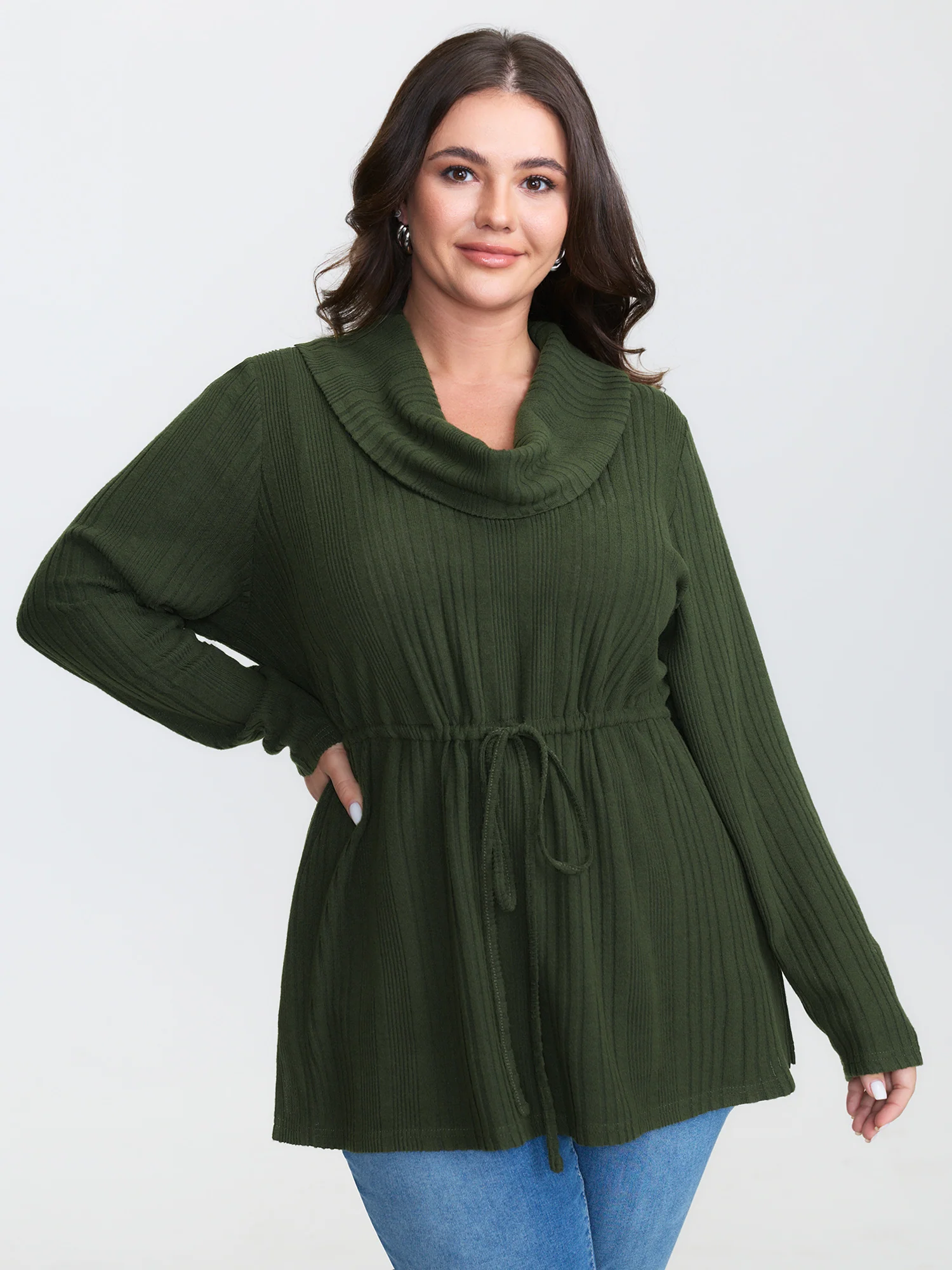 Textured Stretchy Adjustable Turtleneck T-Shirt