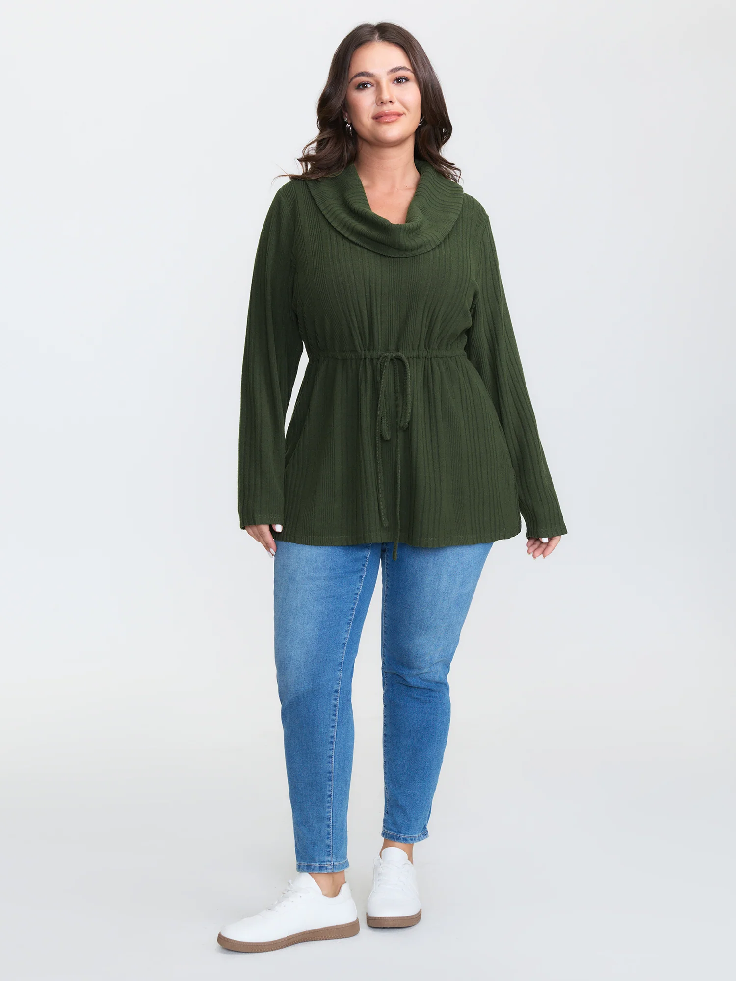 Textured Stretchy Adjustable Turtleneck T-Shirt - Image 2