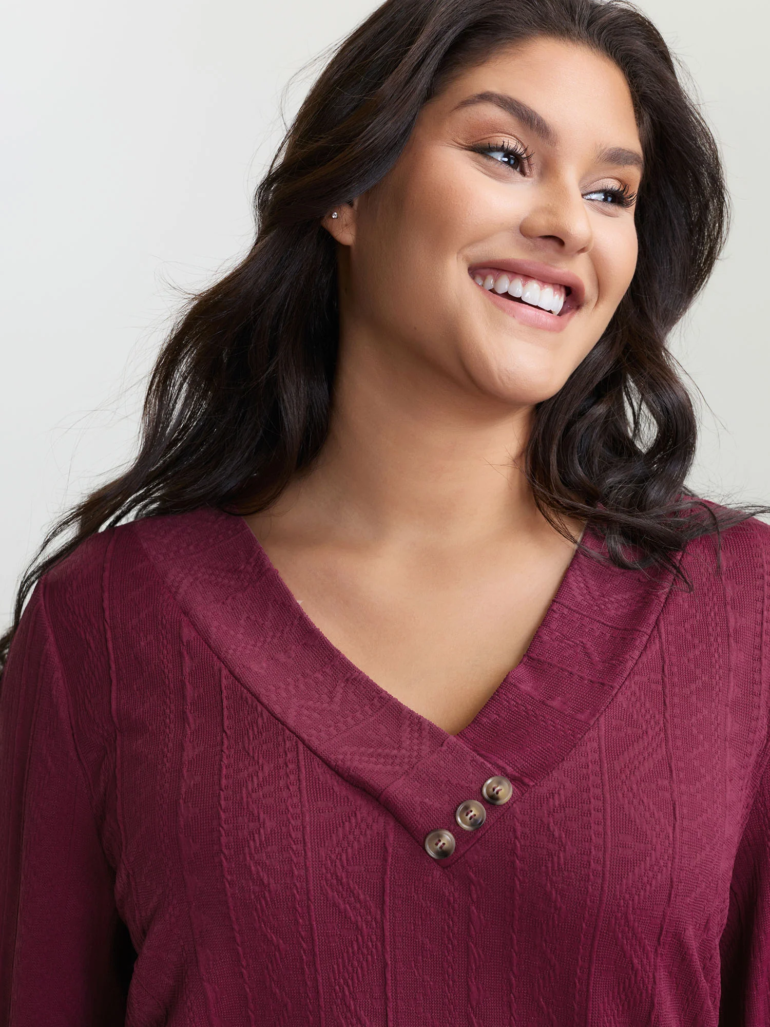 Textured Stretchy Buttons T-Shirt - Image 2