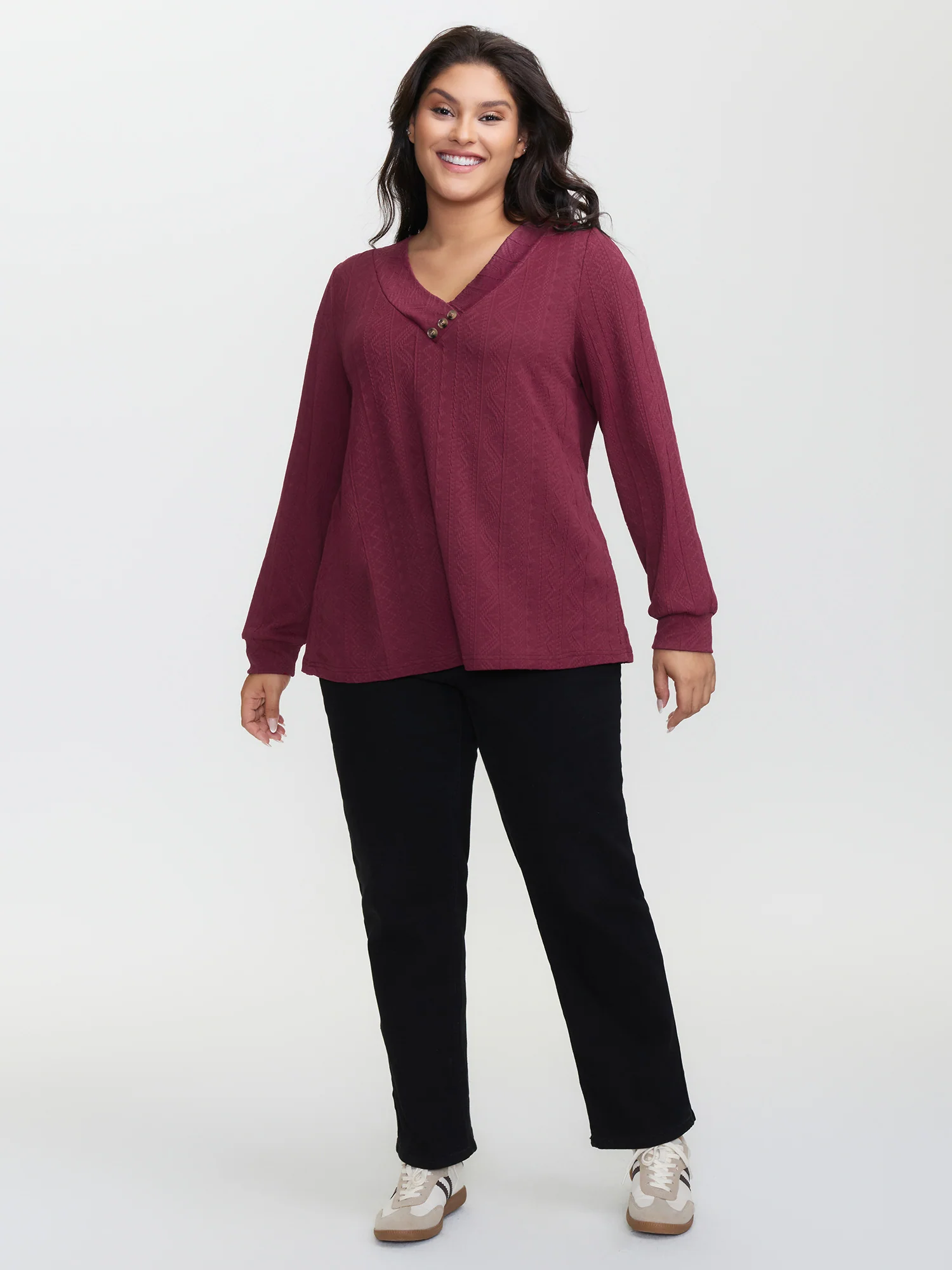 Textured Stretchy Buttons T-Shirt - Image 3