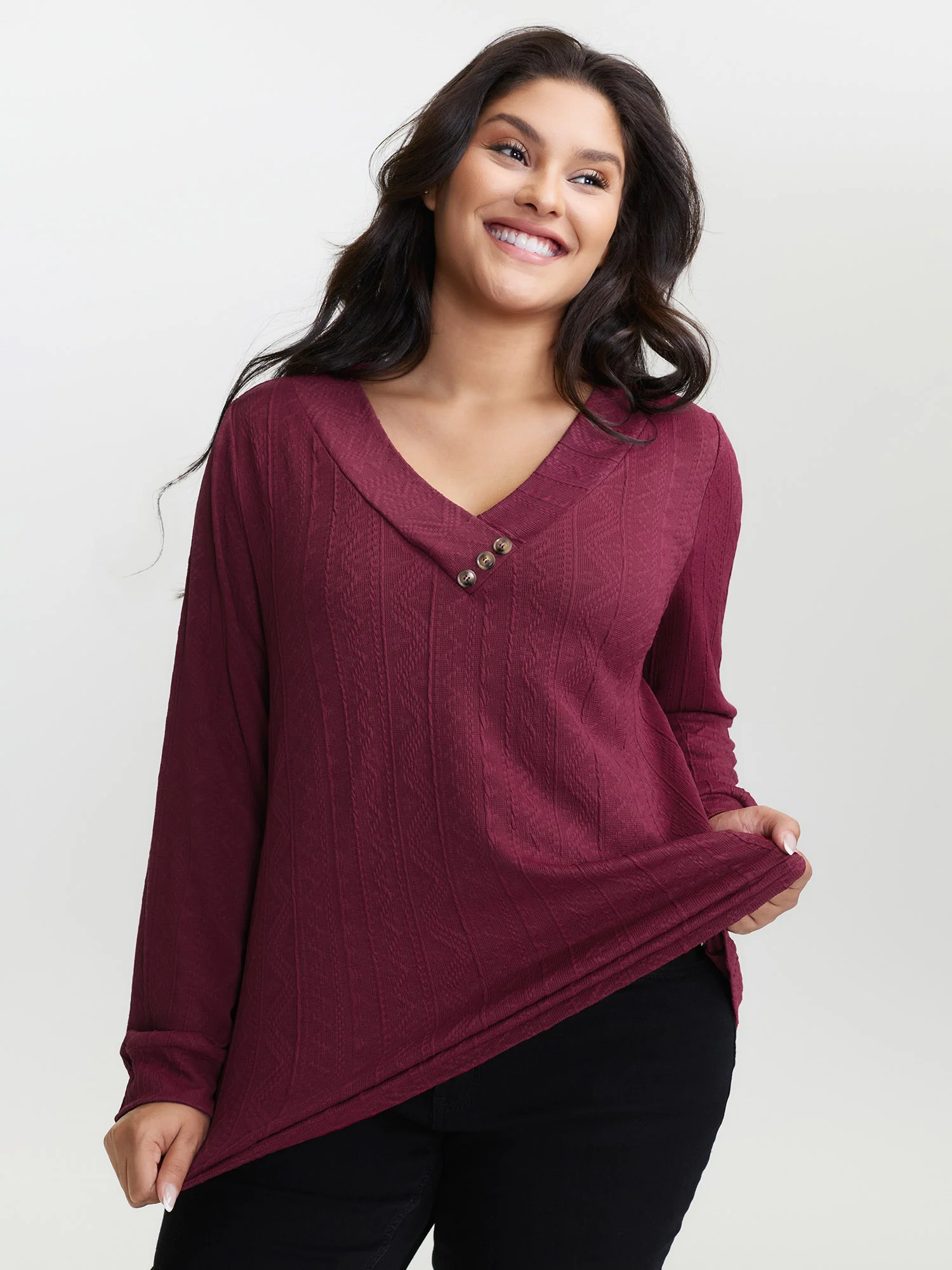 Textured Stretchy Buttons T-Shirt - Image 4