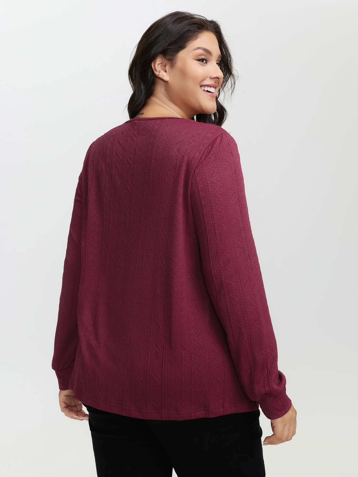 Textured Stretchy Buttons T-Shirt - Image 5
