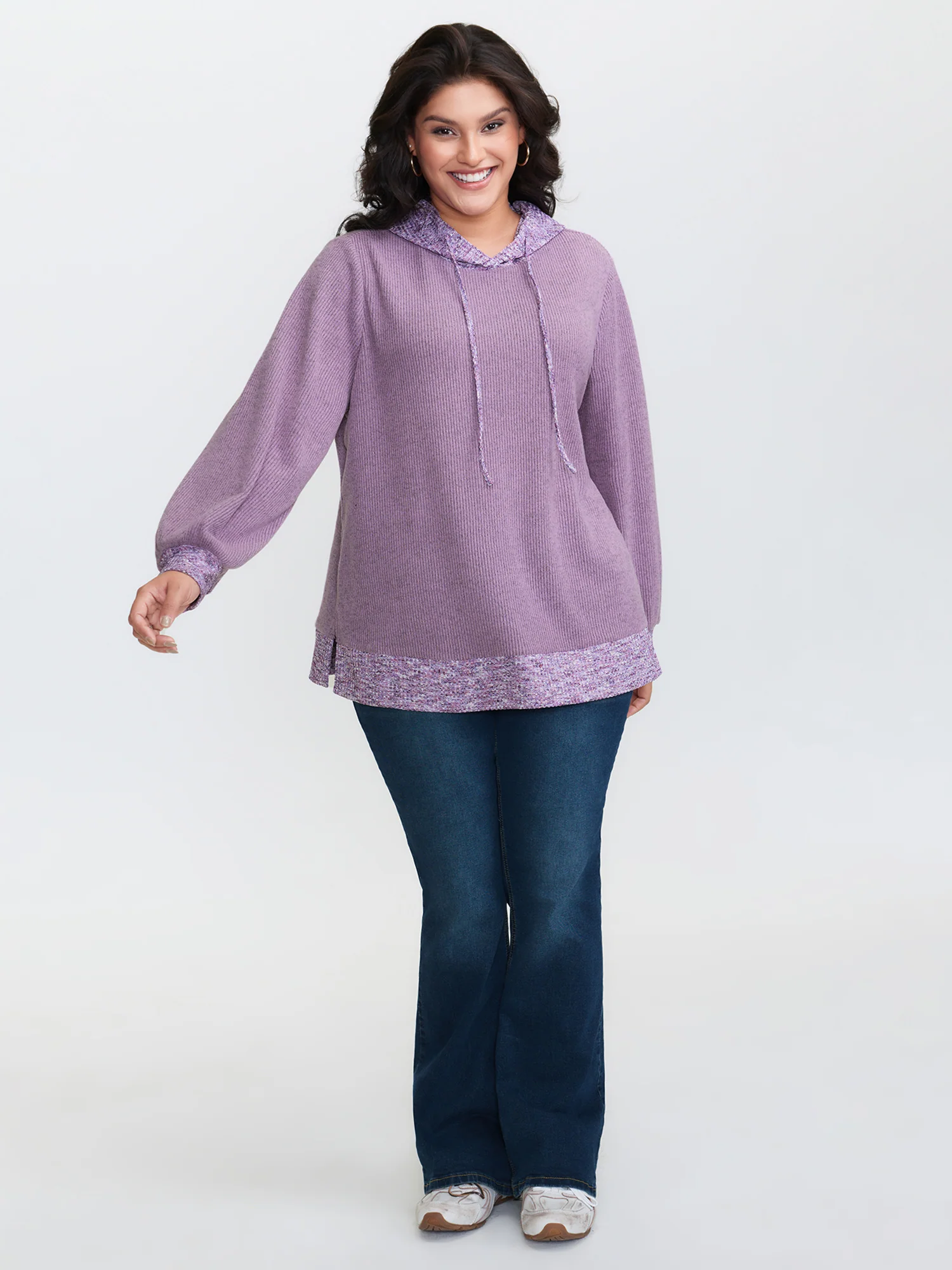 Textured Stretchy Color Contrast Hoodie - Image 3