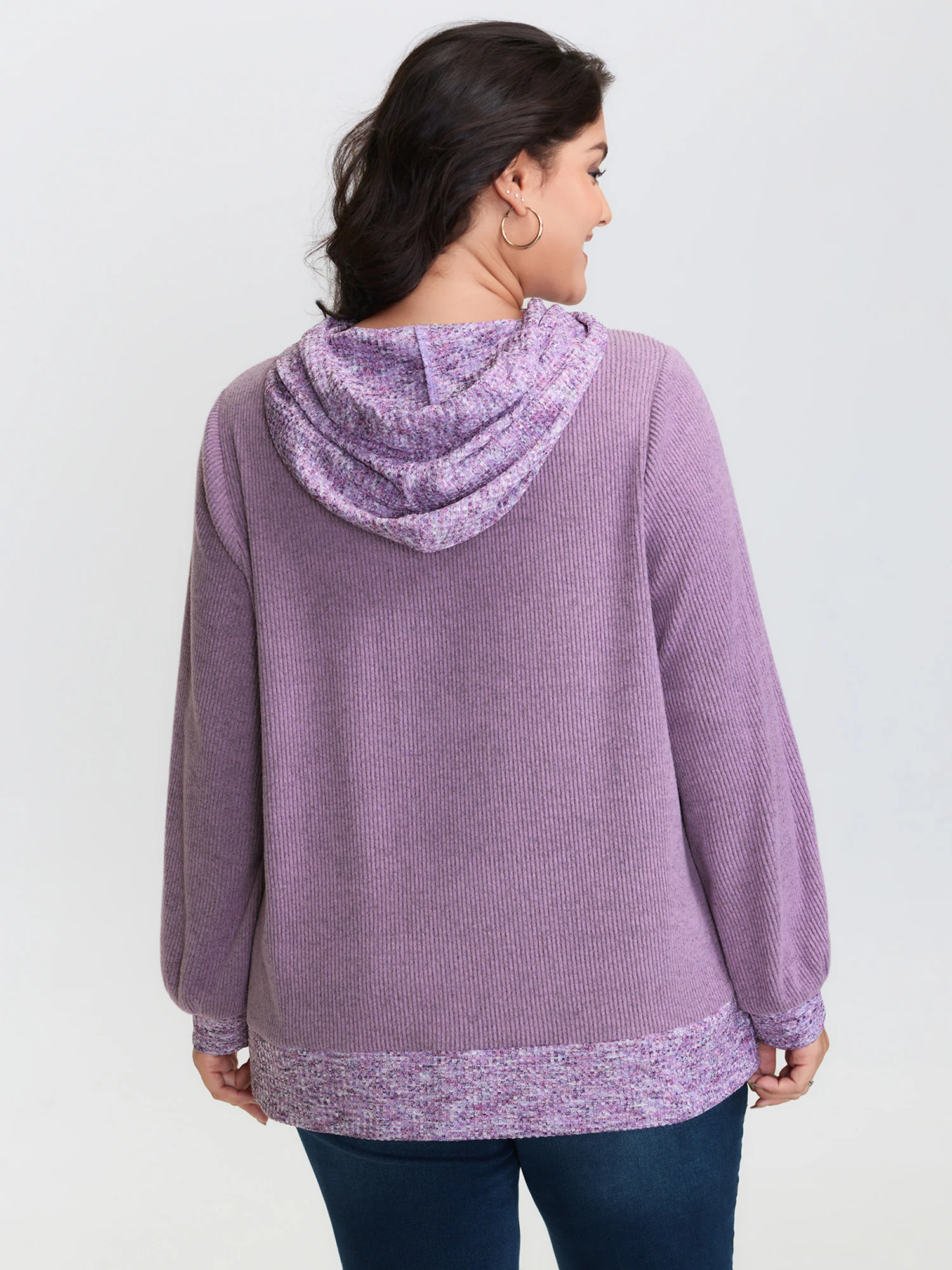 Textured Stretchy Color Contrast Hoodie - Image 5