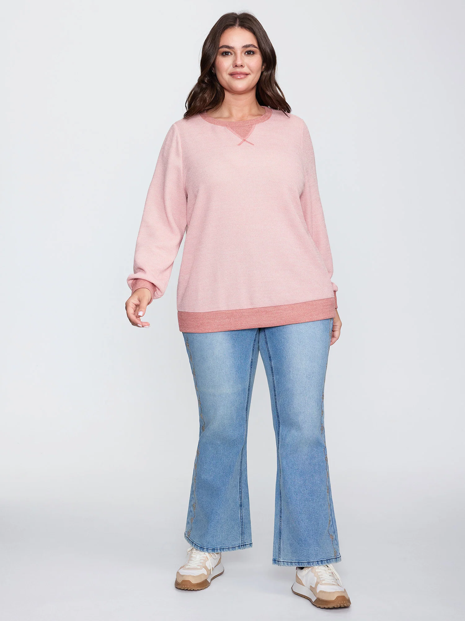 Textured Stretchy Color Contrast Sweatshirt - Image 3