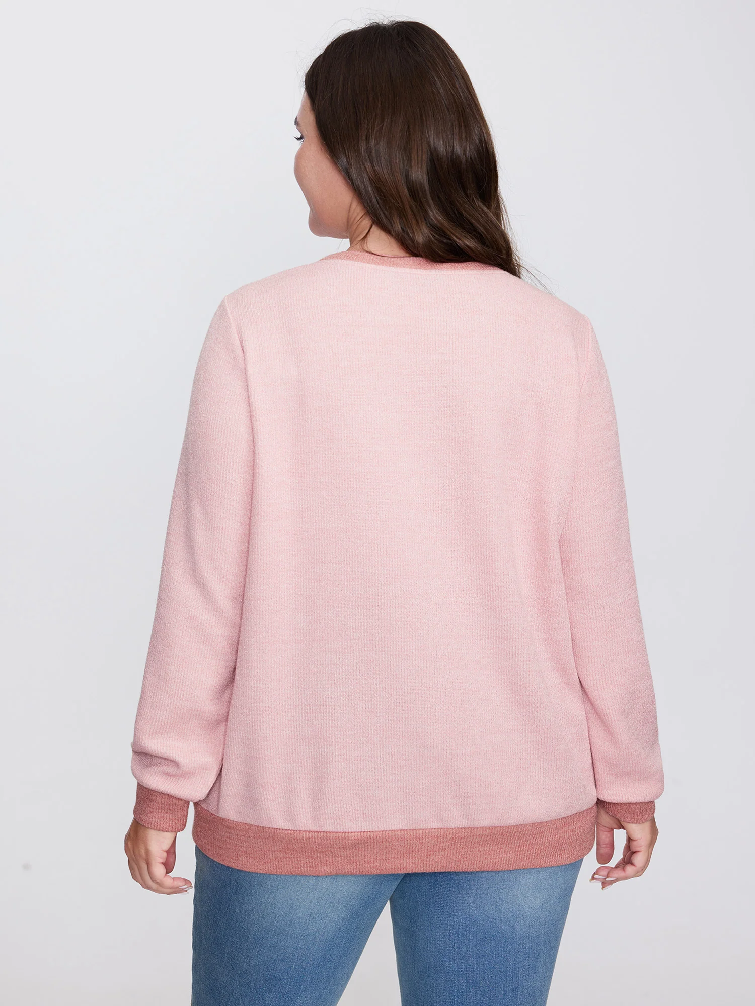Textured Stretchy Color Contrast Sweatshirt - Image 4