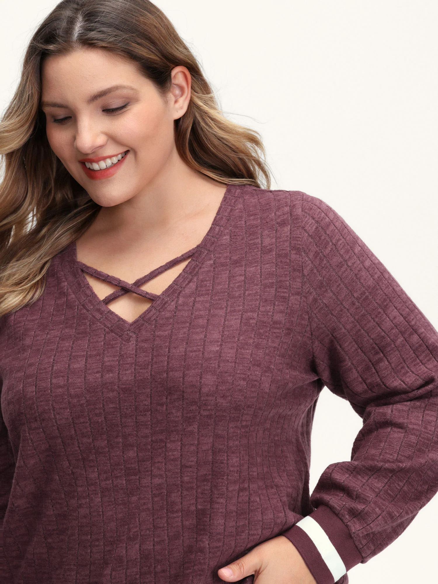 Textured Stretchy Color Contrast Sweatshirt - Image 2