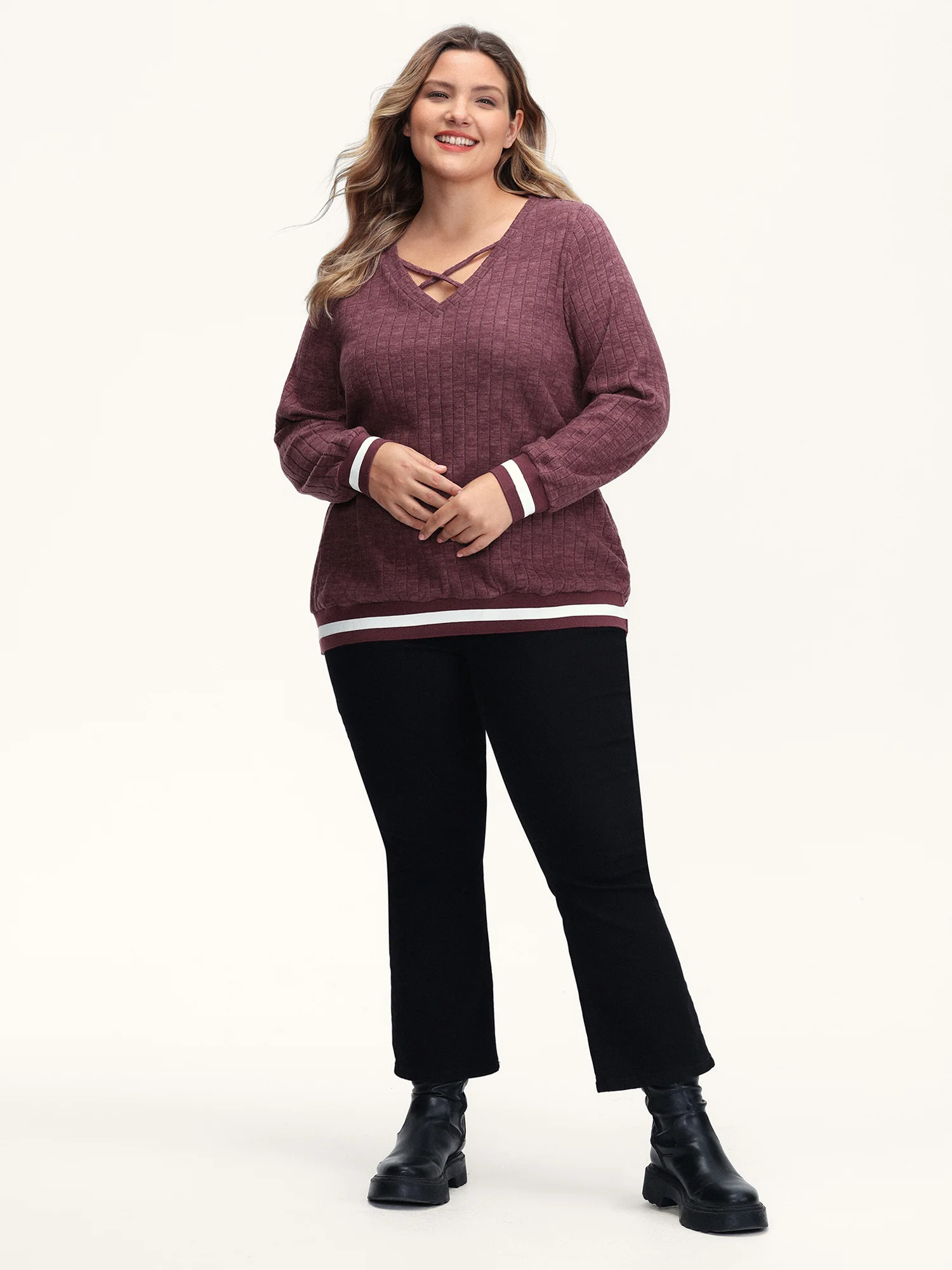 Textured Stretchy Color Contrast Sweatshirt - Image 3