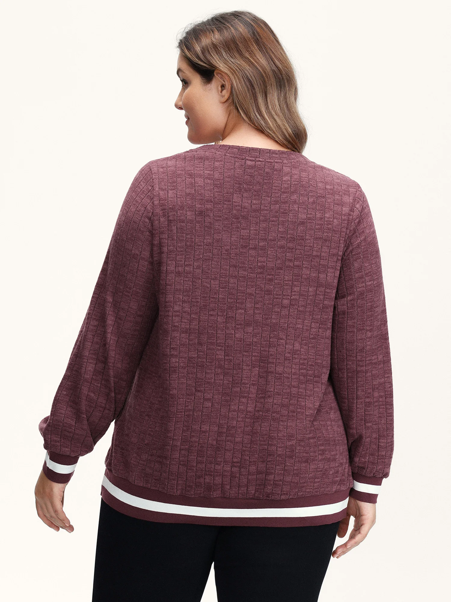 Textured Stretchy Color Contrast Sweatshirt - Image 4
