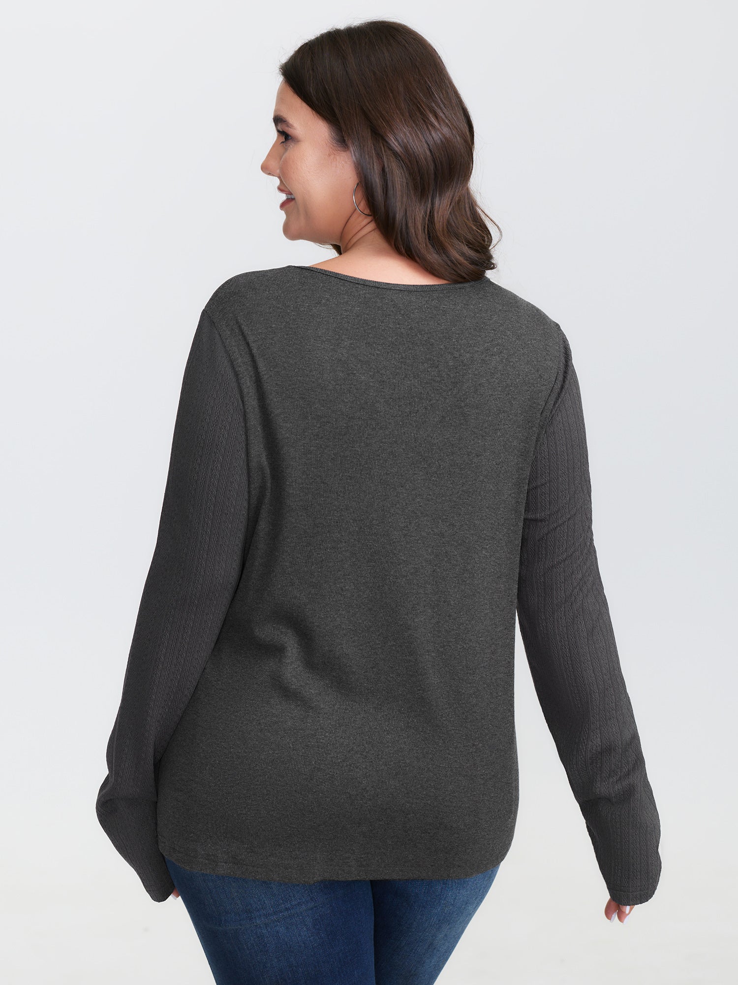 Textured Stretchy Cut-Out Neckline T-Shirt - Image 5