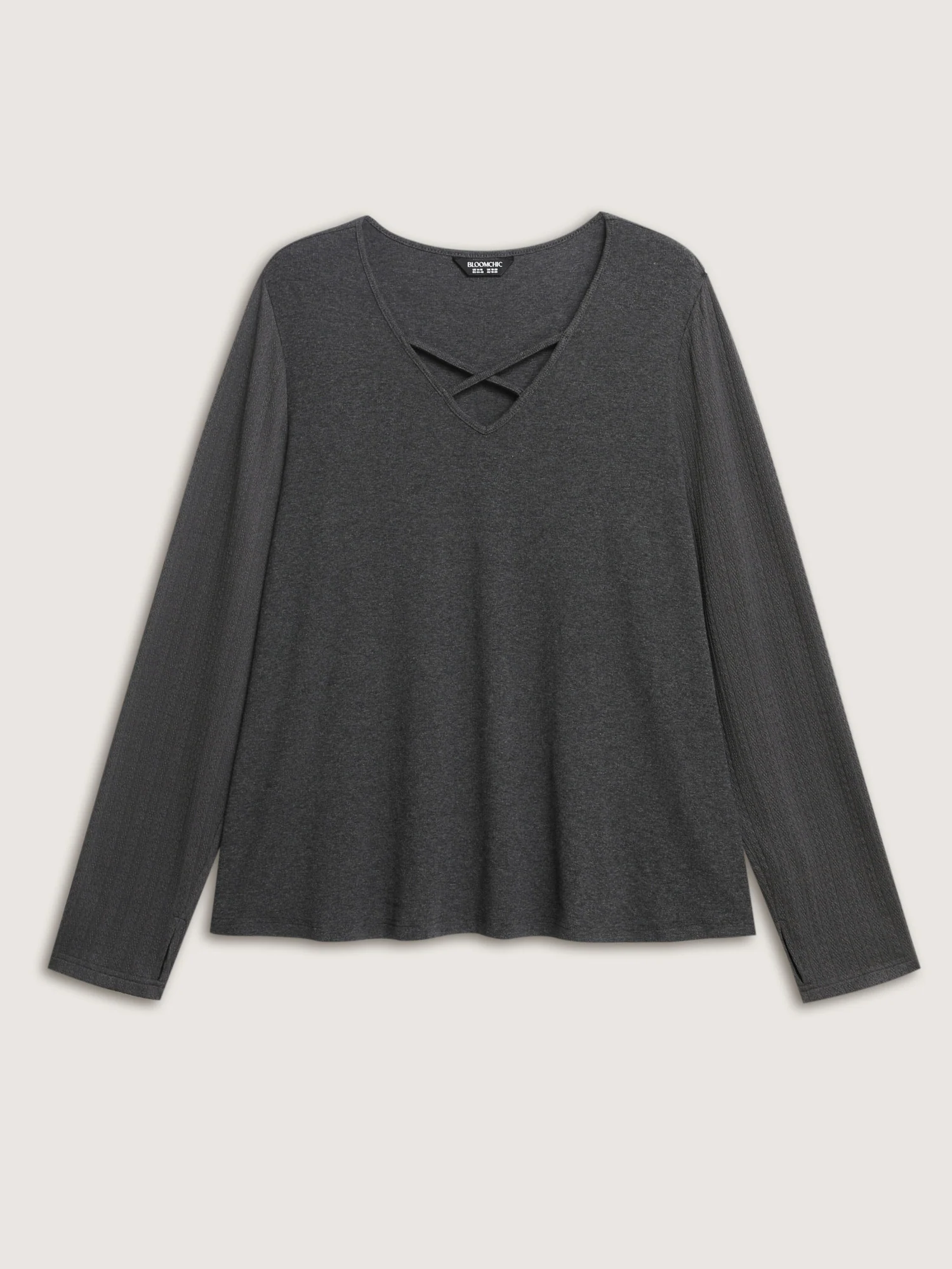 Textured Stretchy Cut-Out Neckline T-Shirt - Image 8