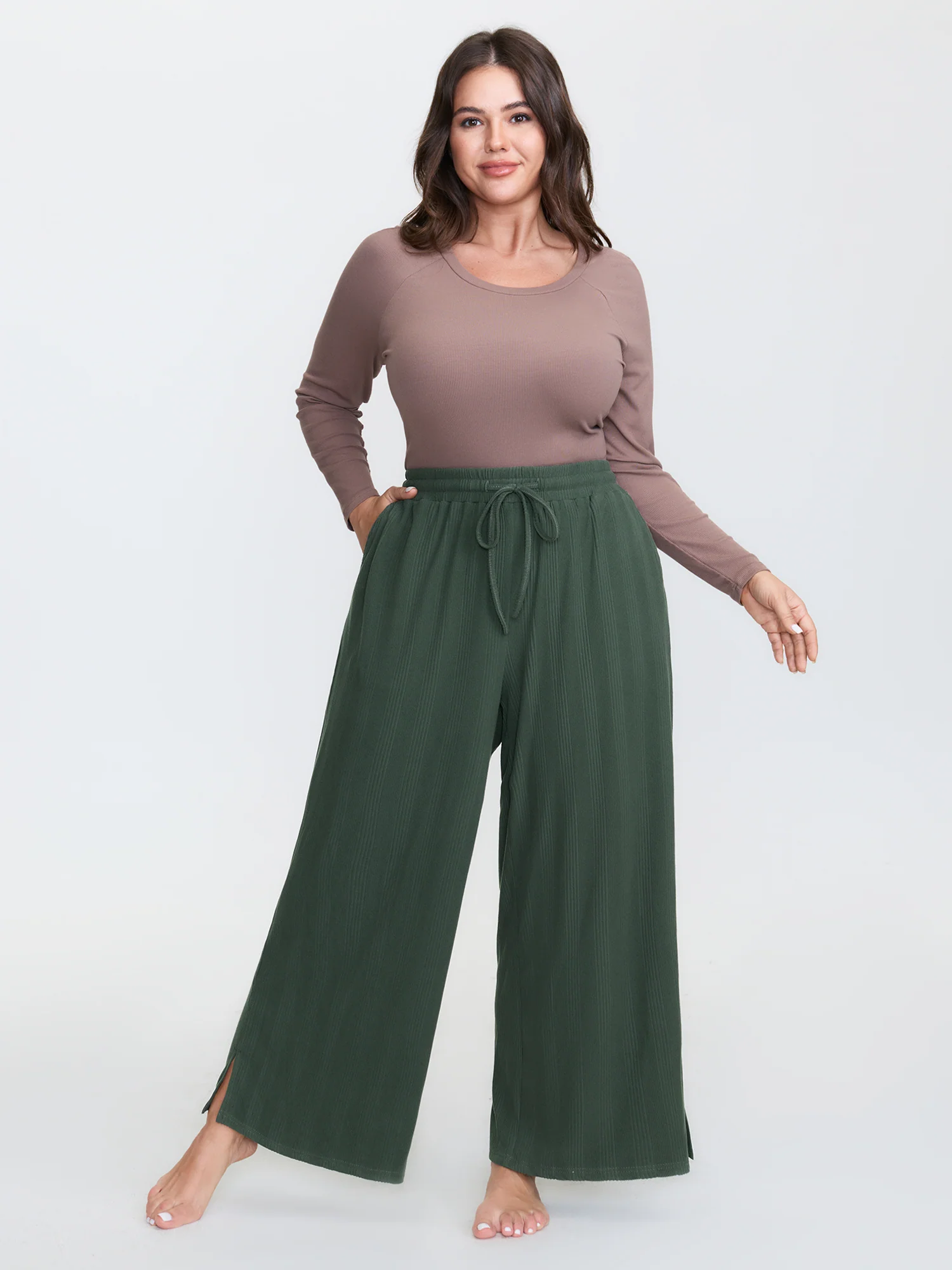 Textured Stretchy Drawstring Waist Lounge Bottoms - Image 2