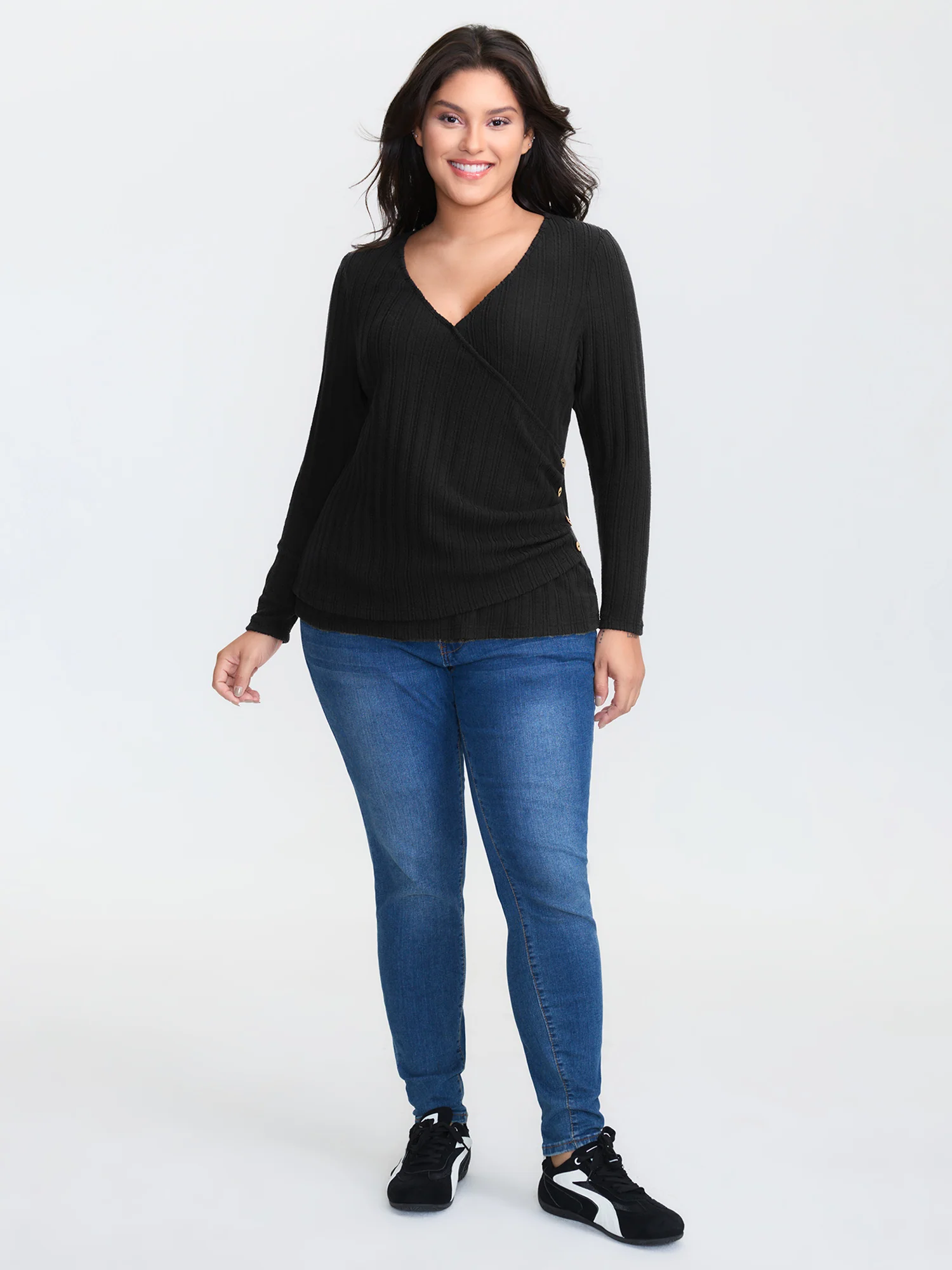 Textured Stretchy-Fit Buttons T-Shirt - Image 2