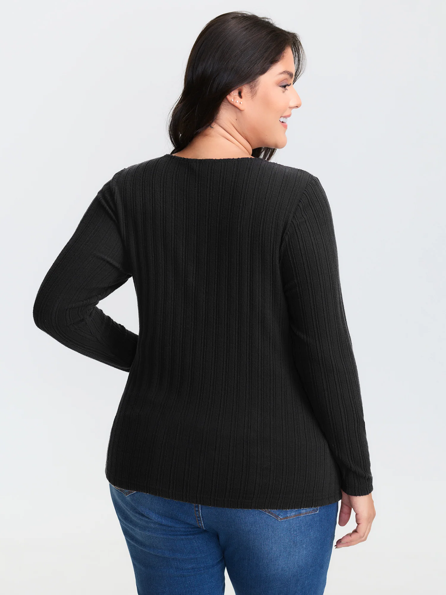 Textured Stretchy-Fit Buttons T-Shirt - Image 4