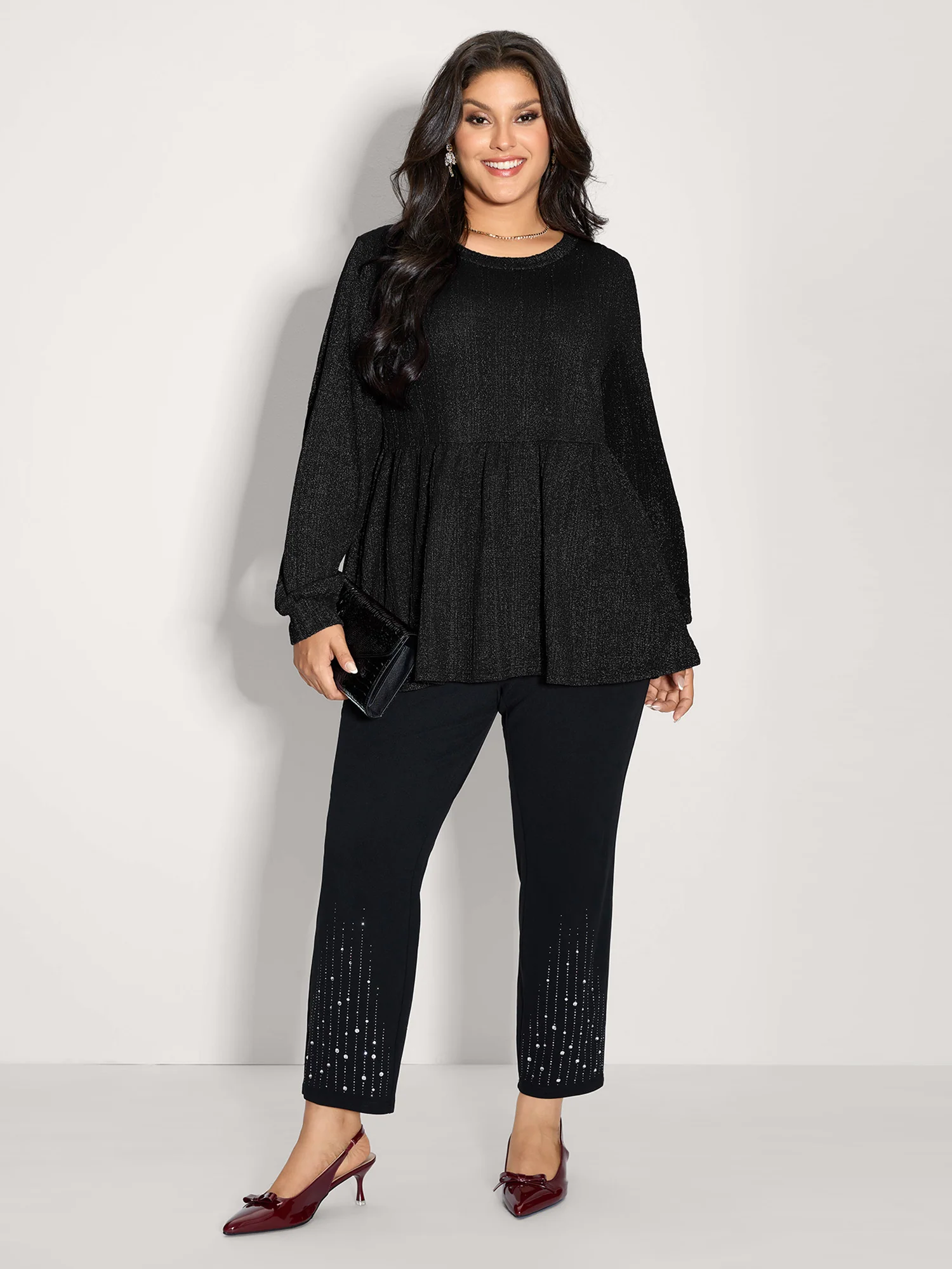 Textured Stretchy Flared Knit Top - Image 10