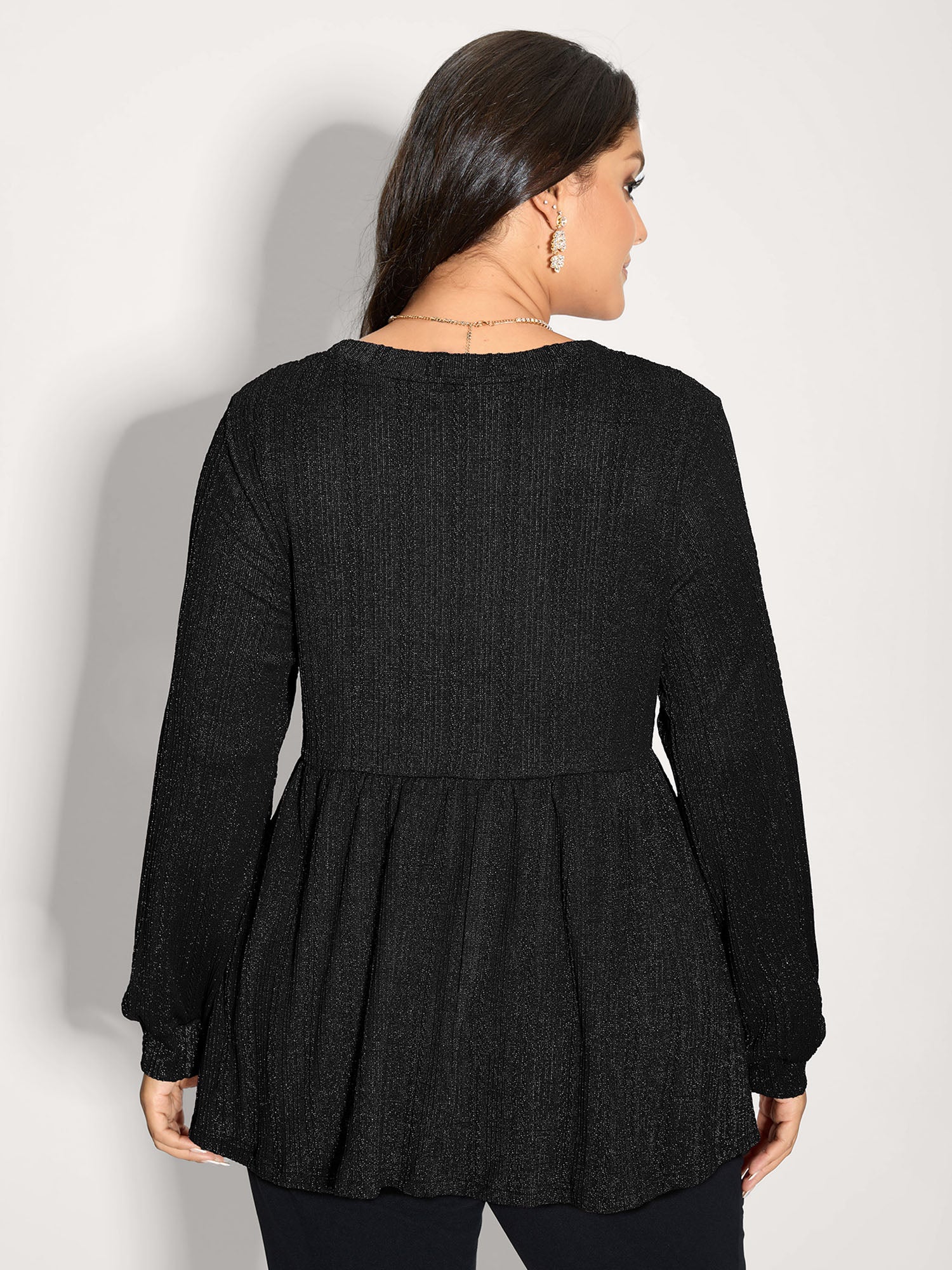 Textured Stretchy Flared Knit Top - Image 11