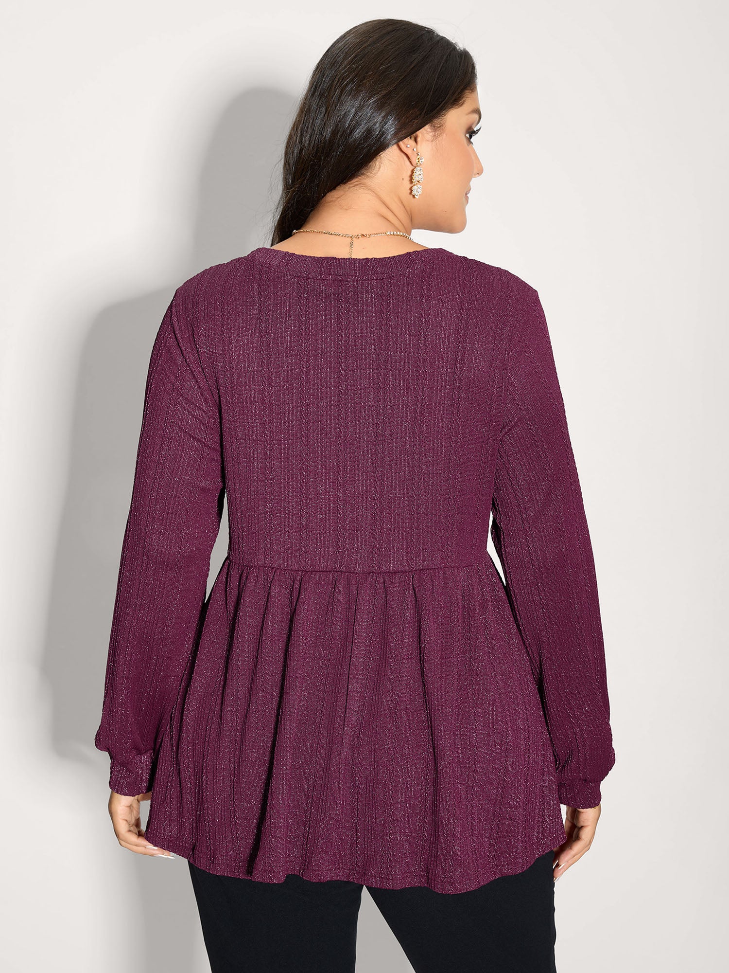 Textured Stretchy Flared Knit Top - Image 4