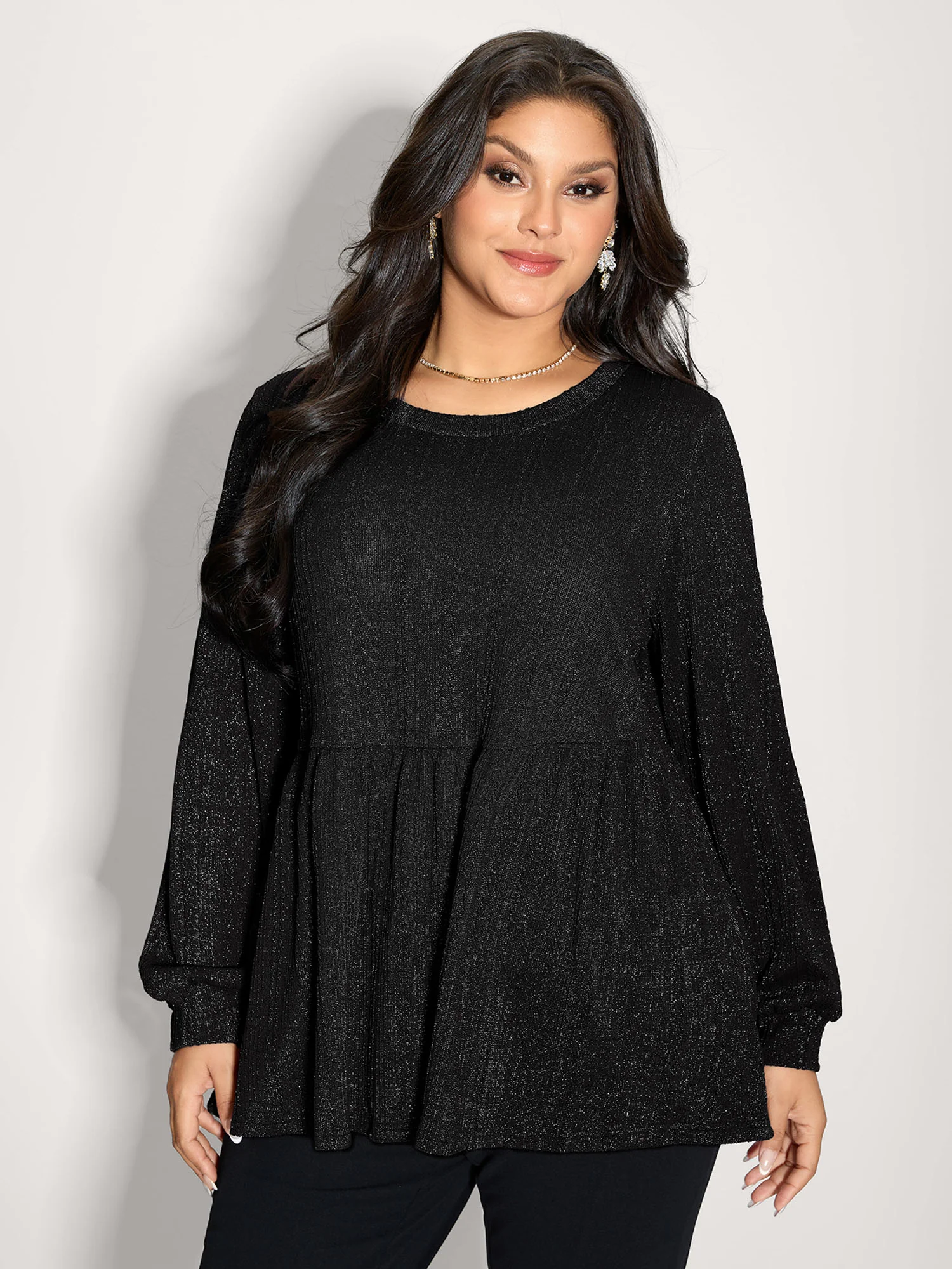 Textured Stretchy Flared Knit Top - Image 8