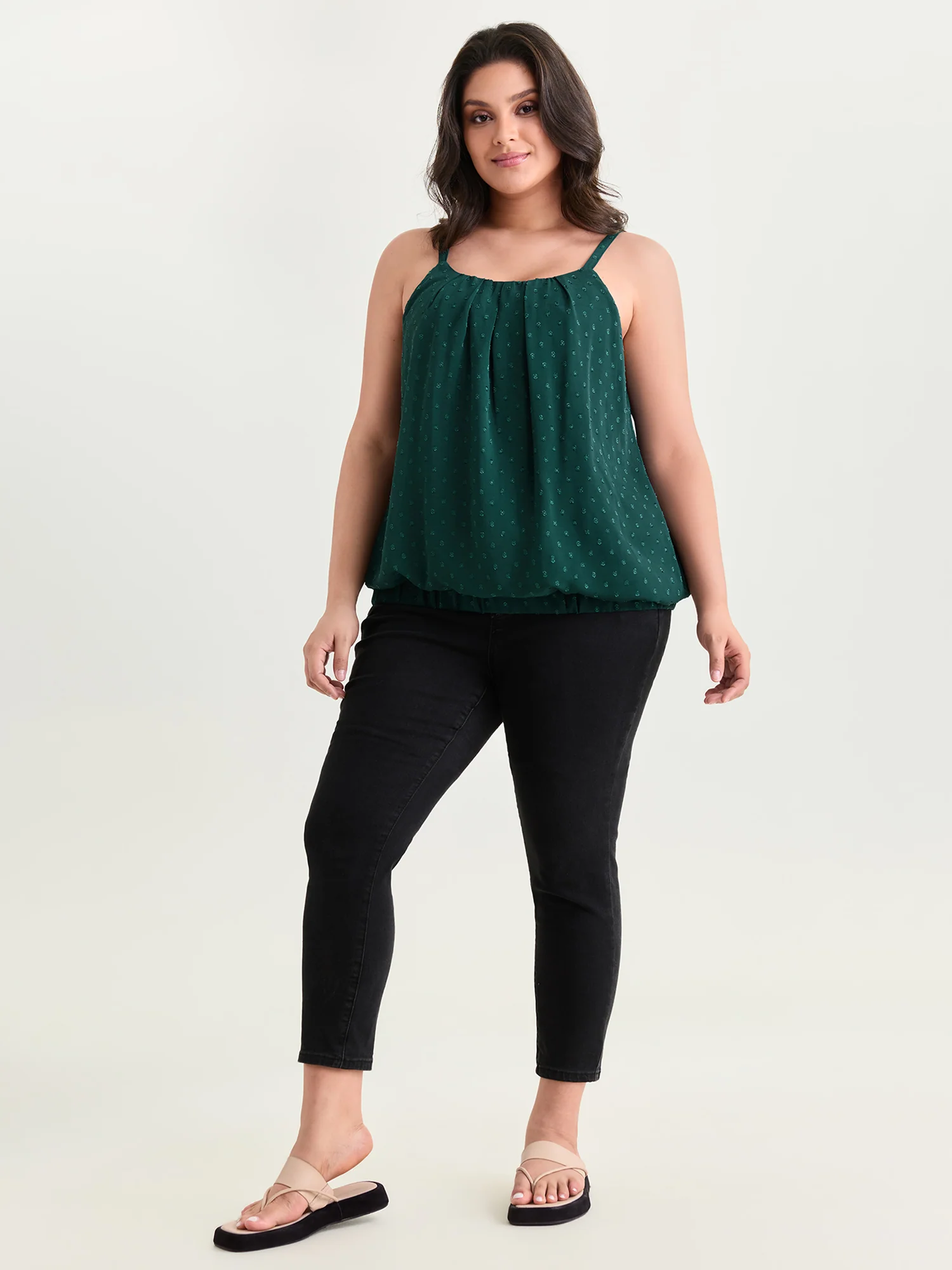 Textured Stretchy Hem Pleated Tank Top - Image 3