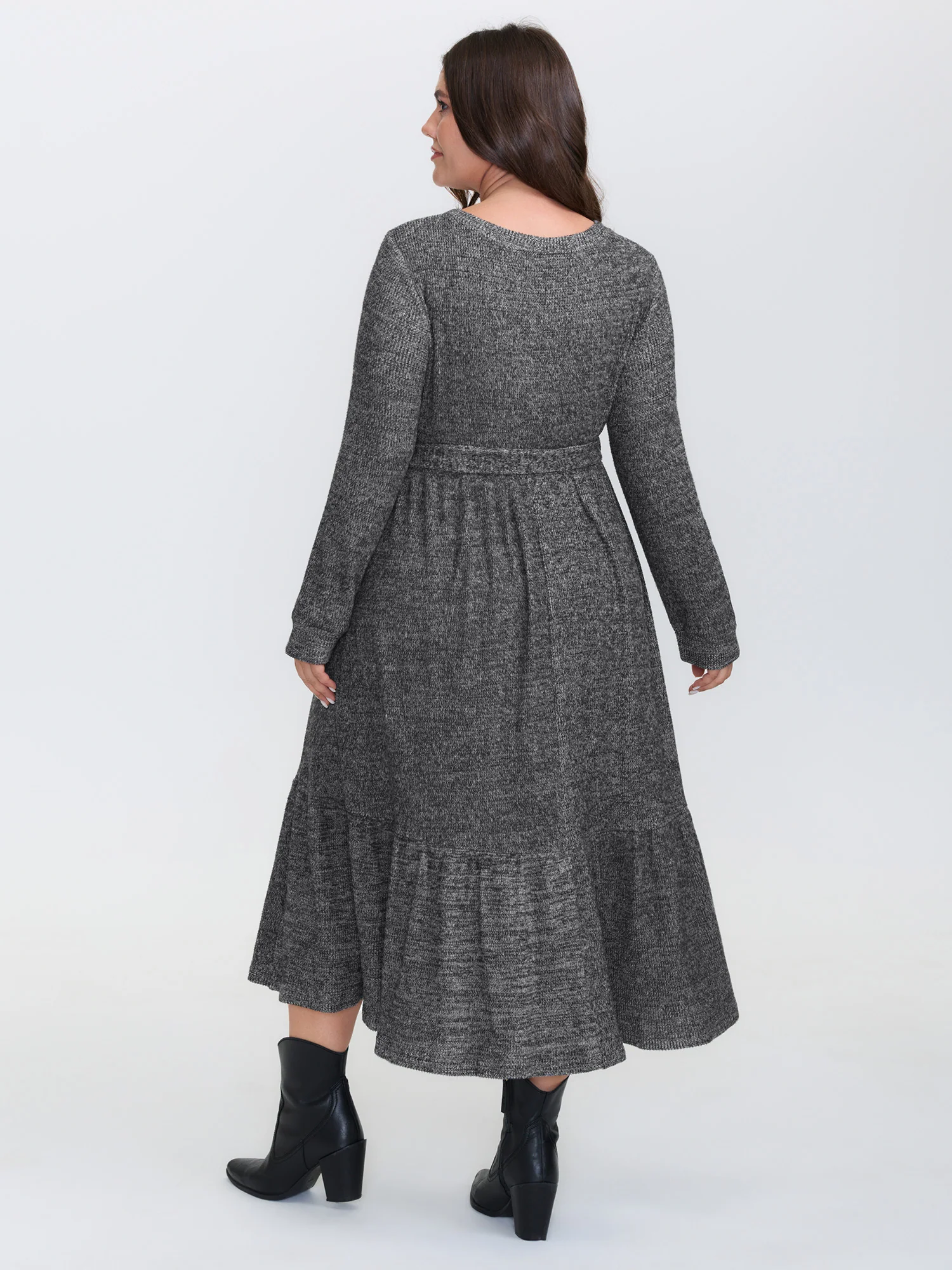 Textured Stretchy Neck Tie-Up Midi Dress - Image 4